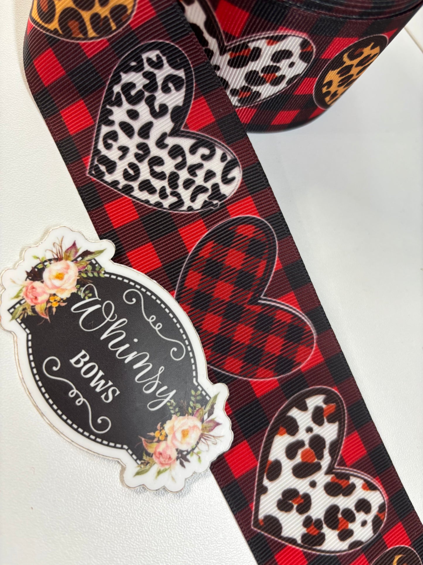 2 Inch HEARTS ON PLAID ribbon