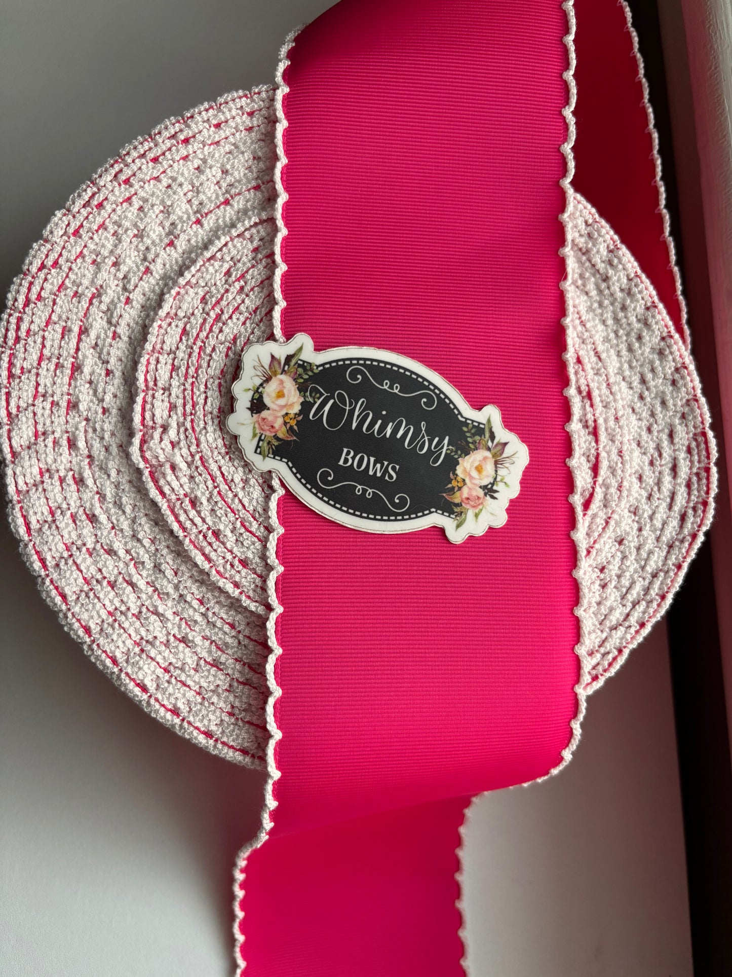 2 INCH MOONSTITCH SHOCKING PINK WITH WHITE STITCHING