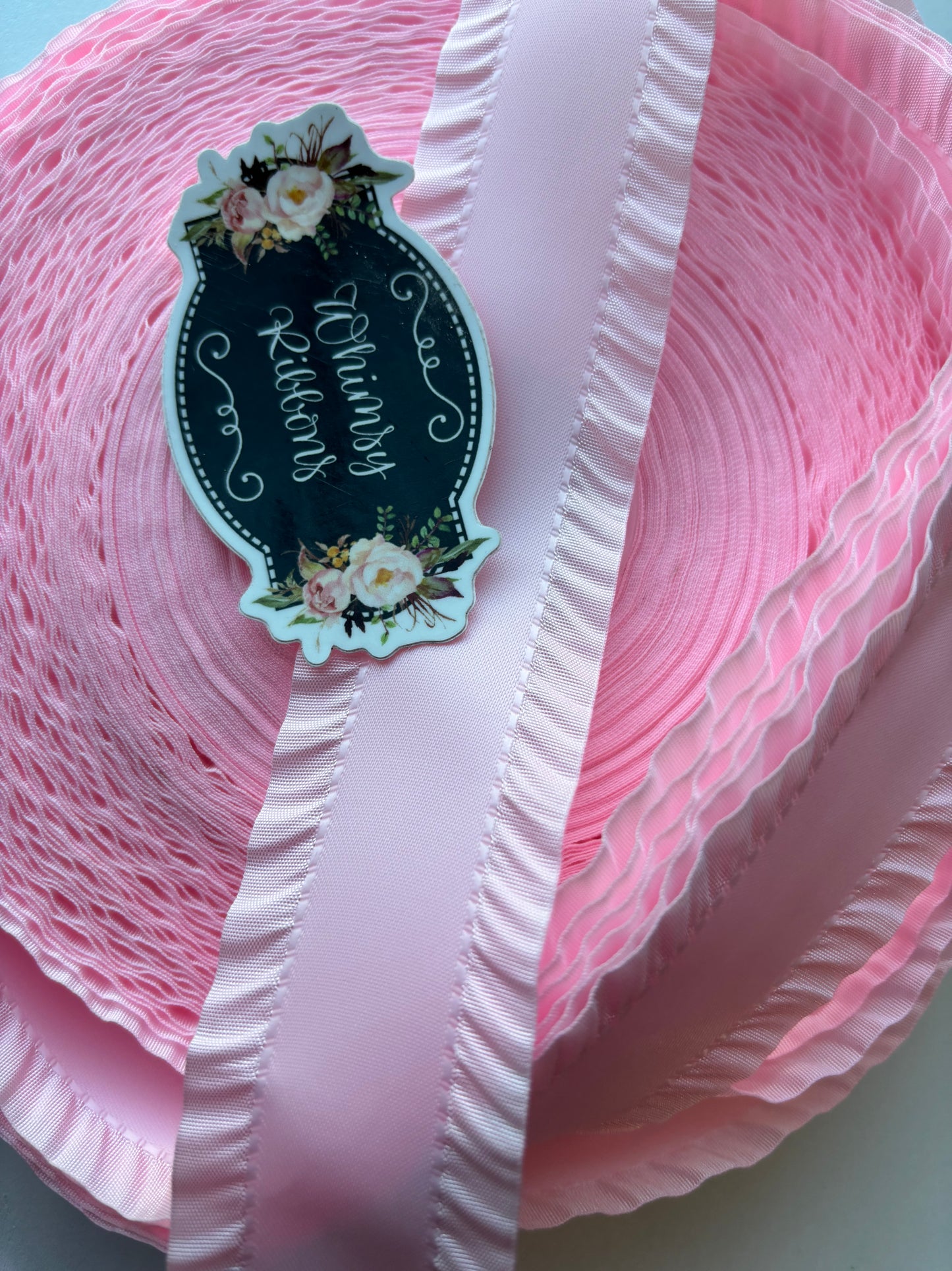 1.5 INCH LIGHT PINK SATIN RUFFLE RIBBON