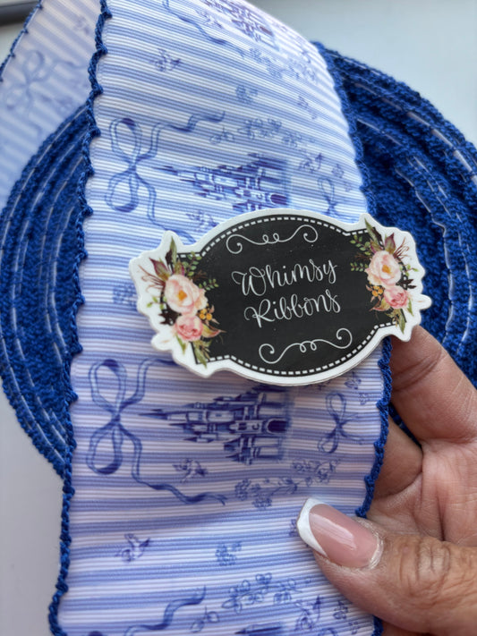 1.5 INCH PRINCESS CASTLE W ROYAL BLUE STITCHING RIBBON -1 yard