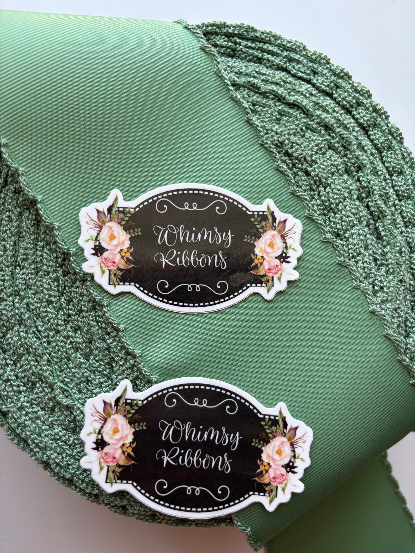 3 INCH SAGE ON SAGE MOONSTITCH RIBBON