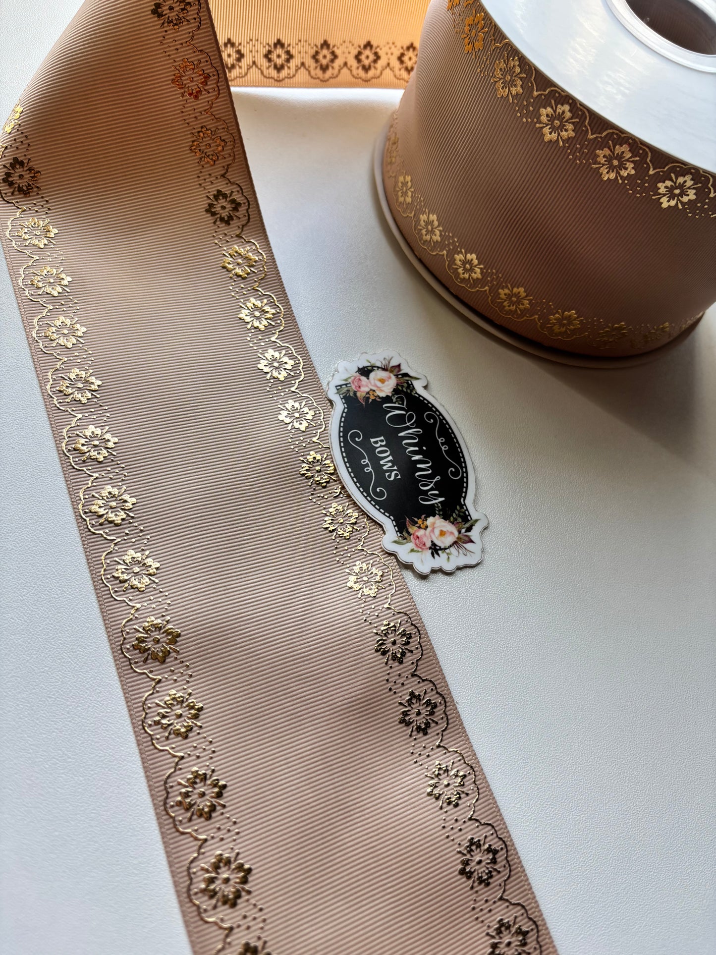 TAN FOIL BORDER 3INCH RIBBON