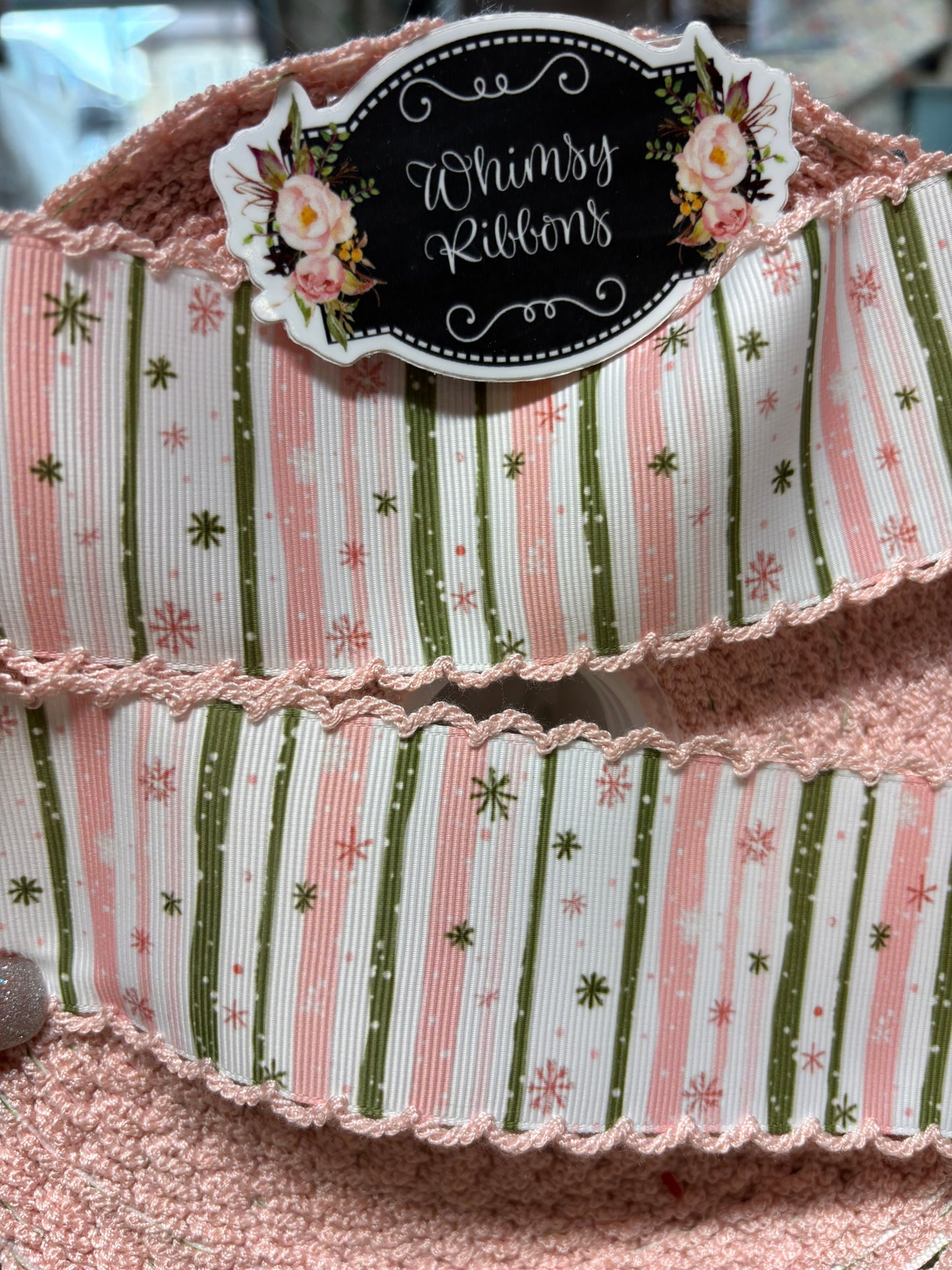 3 inch LIGHT PINK W WILLOW STRIPES HOLIDAY