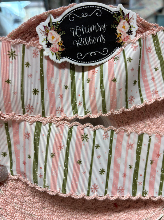 1.5 INCH LIGHT PINK W WILLOW GREEN STRIPES HOLIDAY