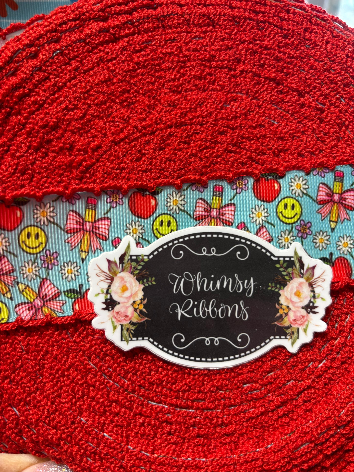 2 INCH SCHOOL SUPPLIES W HAPPY FACE W RED STICHING