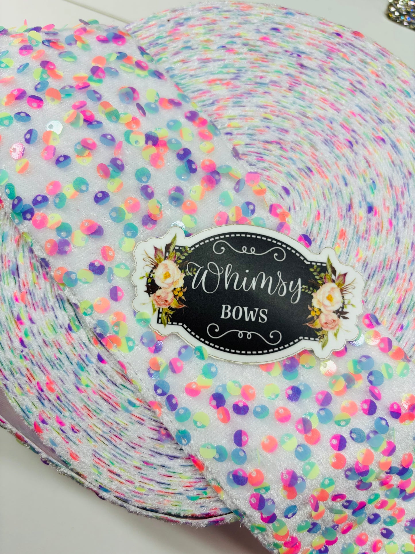 3 INCH WHITE W COLORS SEQUIN 36 inches ***
