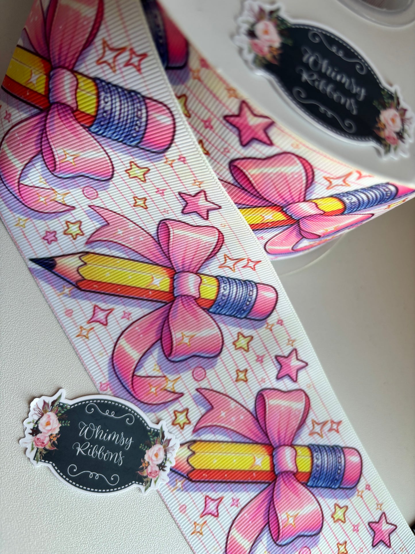 PENCIL W LARGE PINK BOW 2 INCH