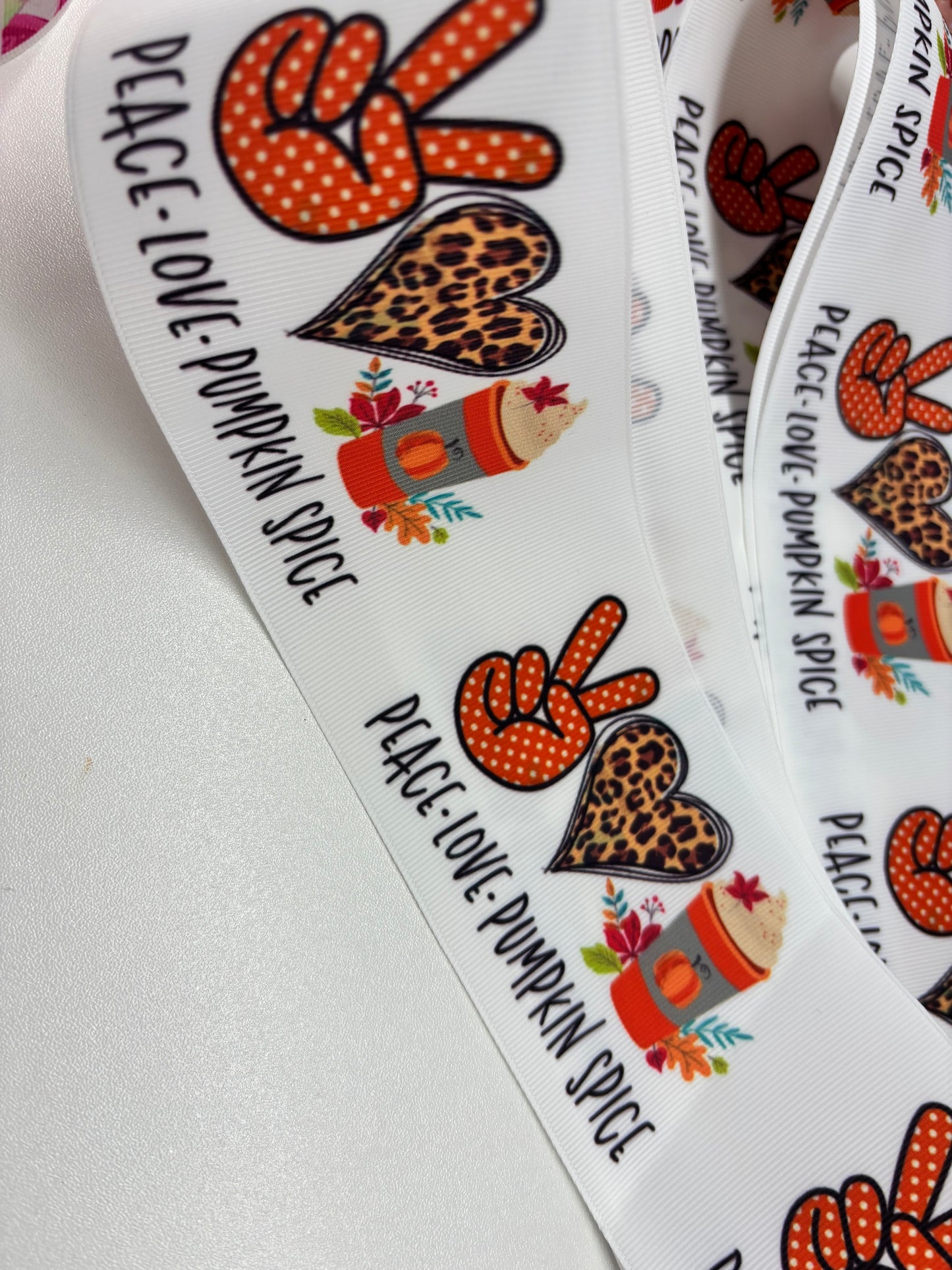 PEACE LOVE PUMPKIN SPICE 3 inch GROSGRAIN RIBBON