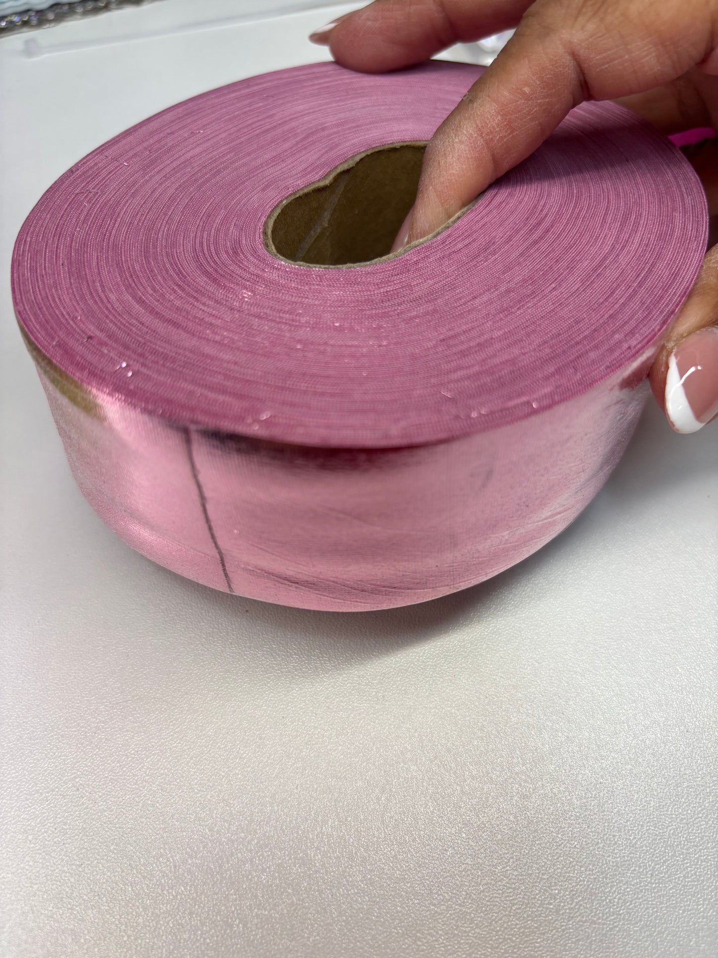 1.5 inch GERANIUM PINK METALLIC ribbon BIAS 25 yards