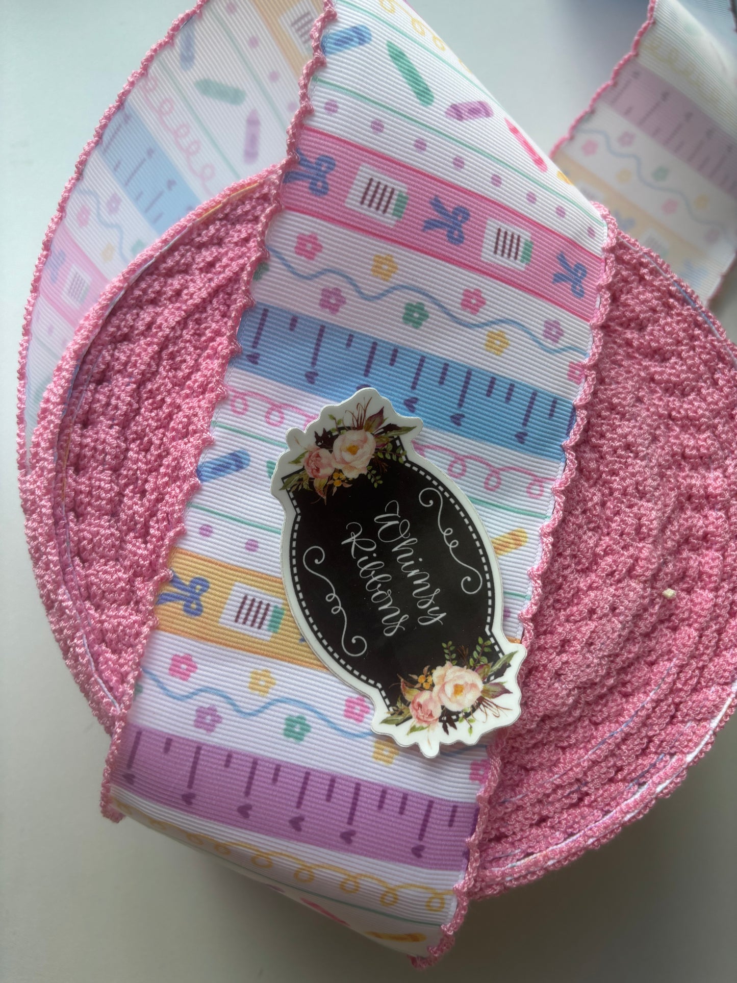 2 INCH CUTE SCHOOL SUPPLIES W PINK STITCHING