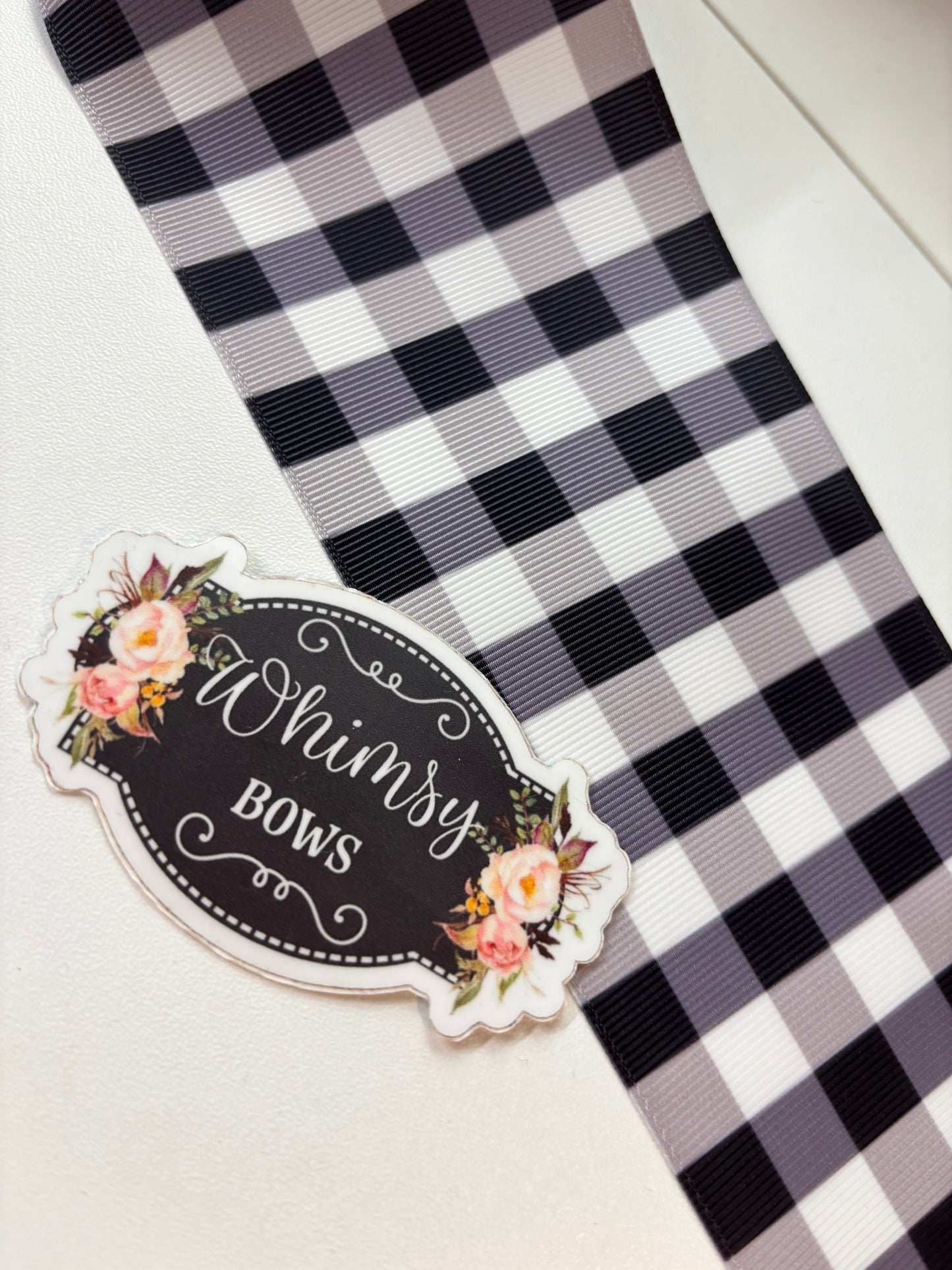 WHITE WITH BLACKPLAID 3 inch GROSGRAIN RIBBON
