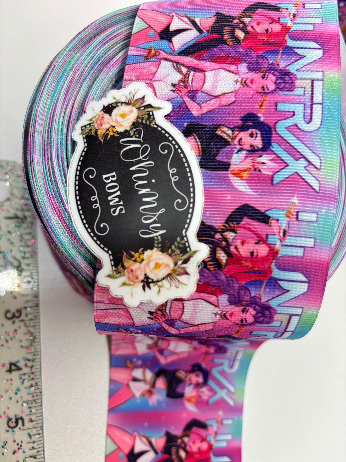 HUNTRX K-POP DEMON HUNTER RIBBON 3 inch GROSGRAIN RIBBON PINK TONES