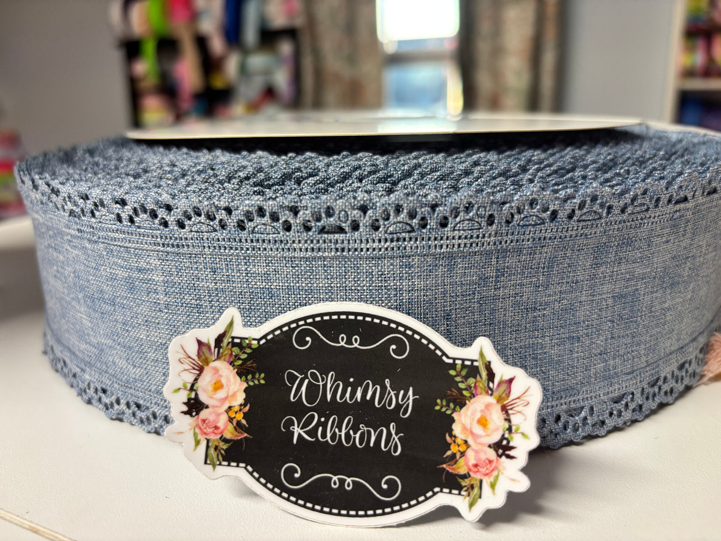 2.5 inch DENIM SCALLOPED LACE RIBBON NO WIRE