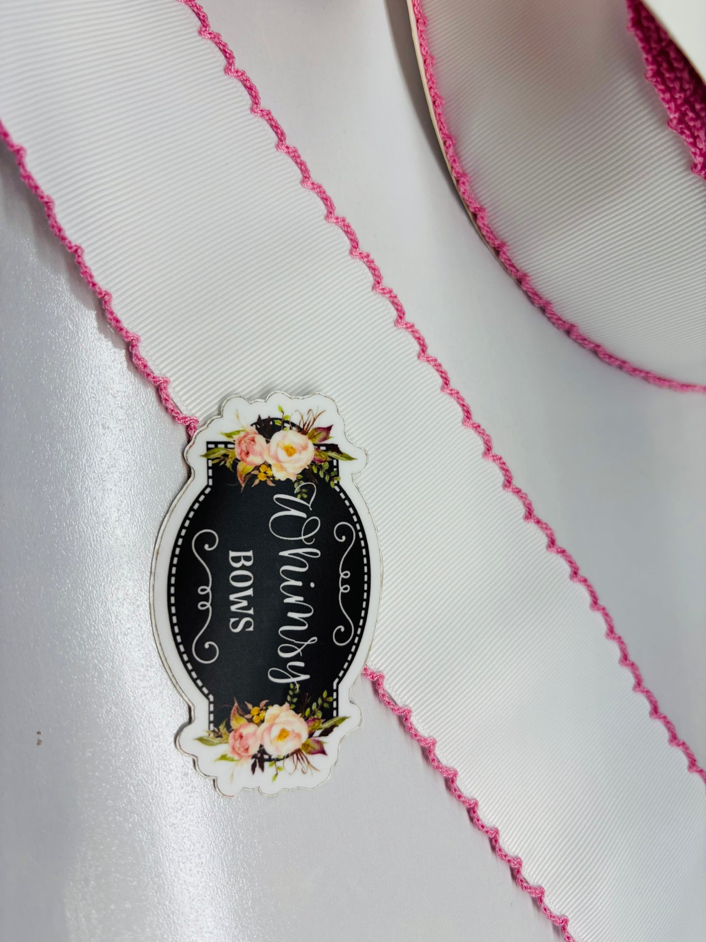 2 INCH MOONSTITCH White with Geranium pink stitching