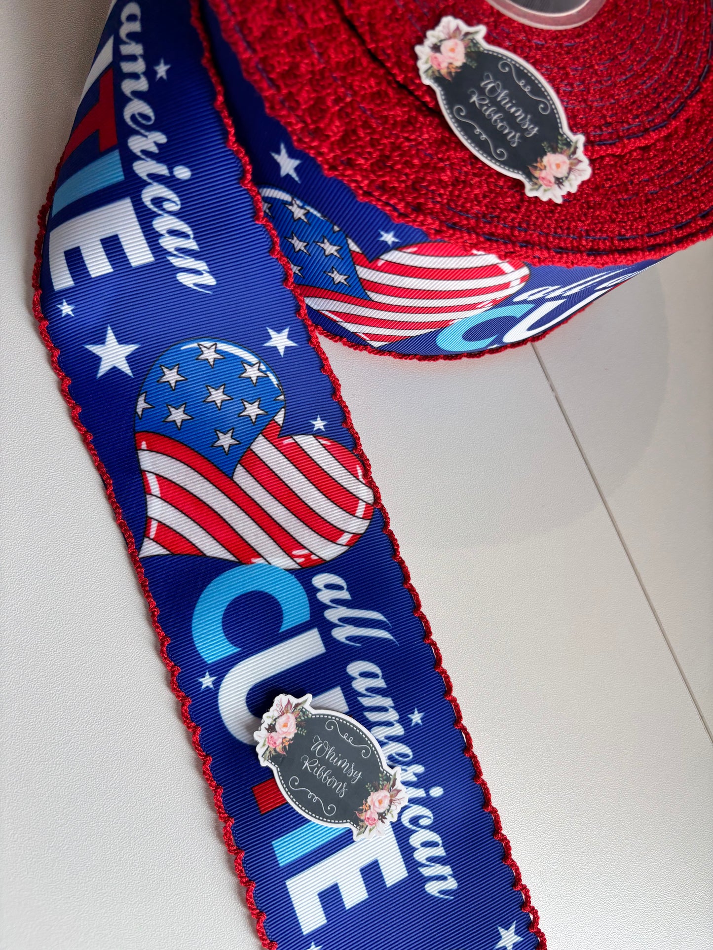3 INCH ALL AMERICAN CUTIE - Fourth of July WITH RED MOONSTITCH RIBBON