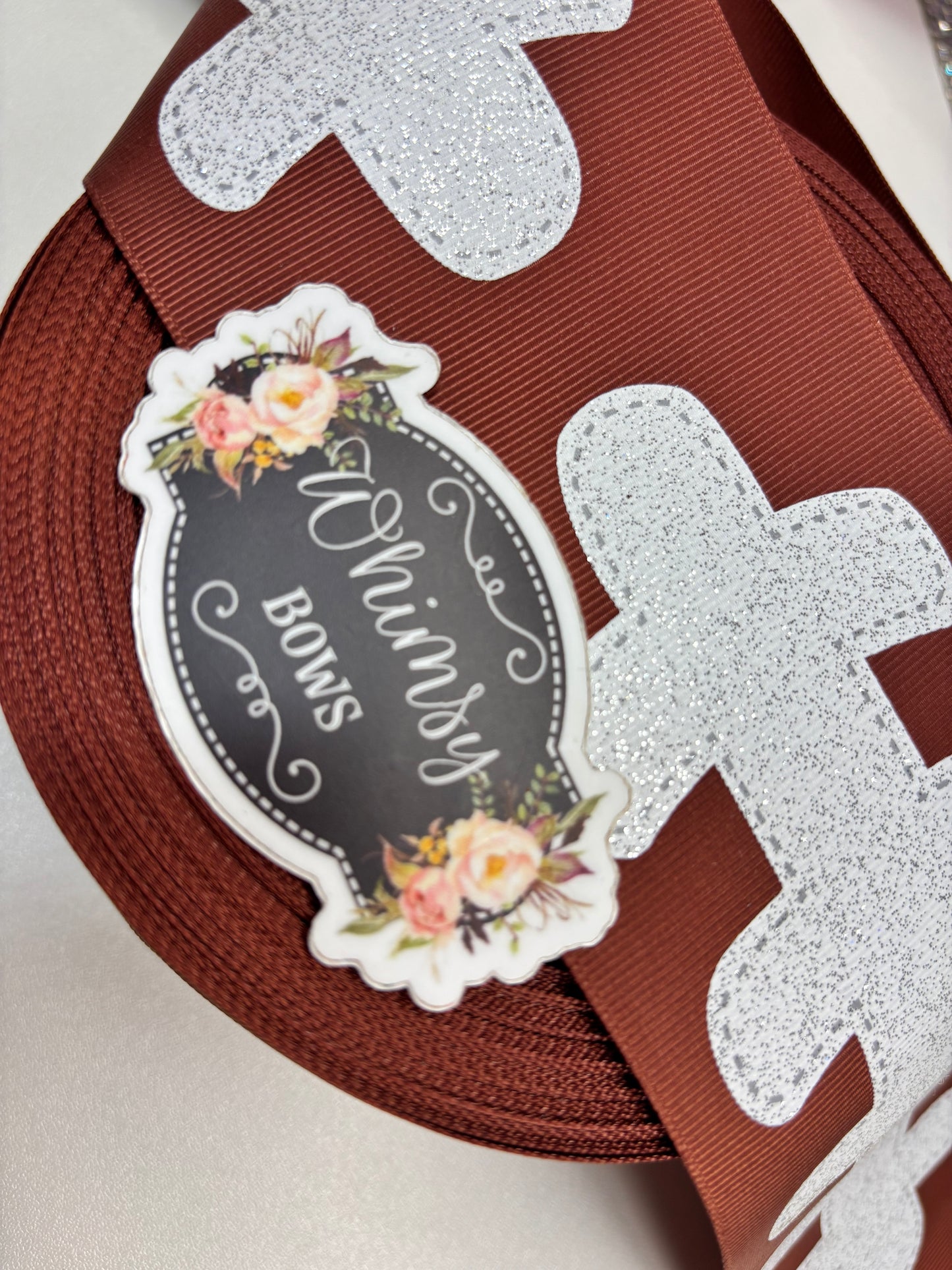 FOOTBALL LACES GLITTER 3 inch GROSGRAIN RIBBON