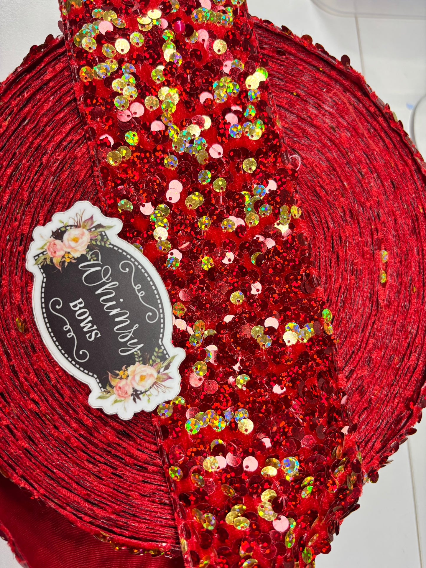 3 INCH SEQUIN RED W GOLD 36 inches***