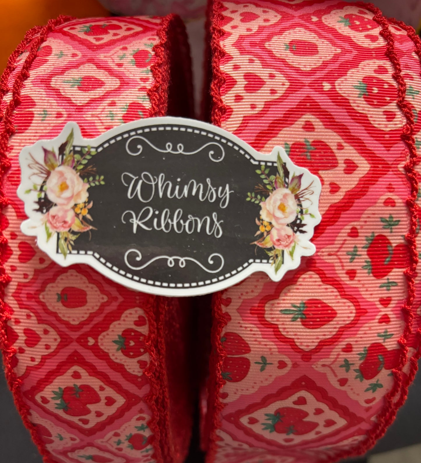 3 INCH - STRAWBERRIES WITH RED MOONSTITCH RIBBON