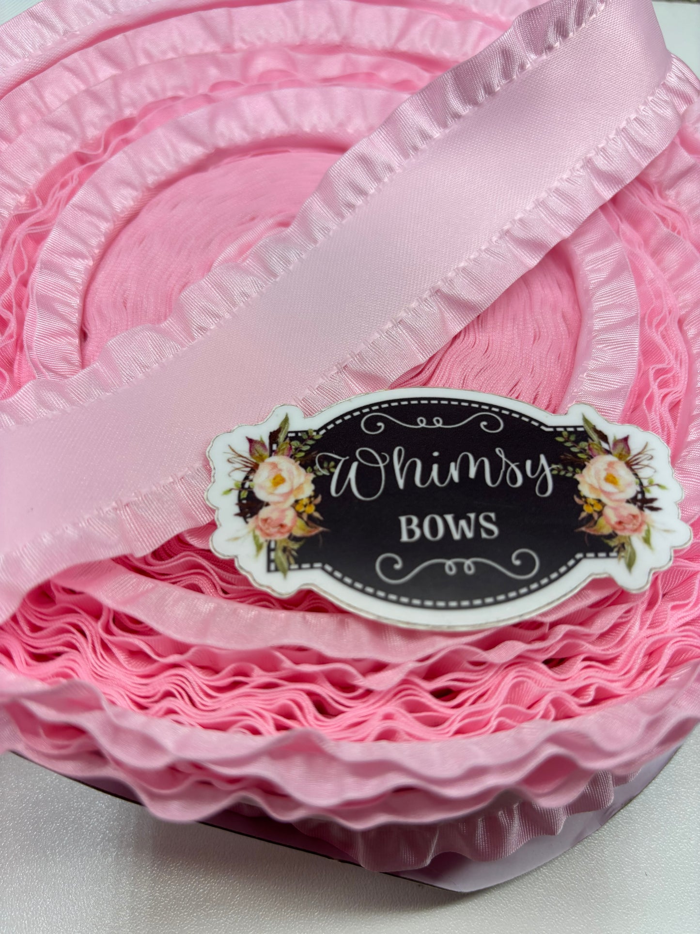 1.6 INCH SATIN RUFFLE RIBBON LIGHT PINK