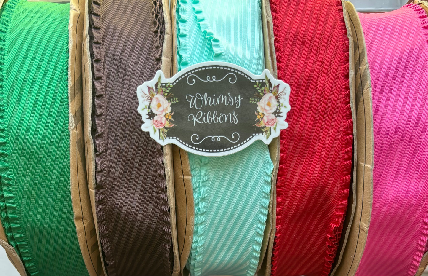 1.5 INCH GREEN THICKER RUFFLE RIBBON