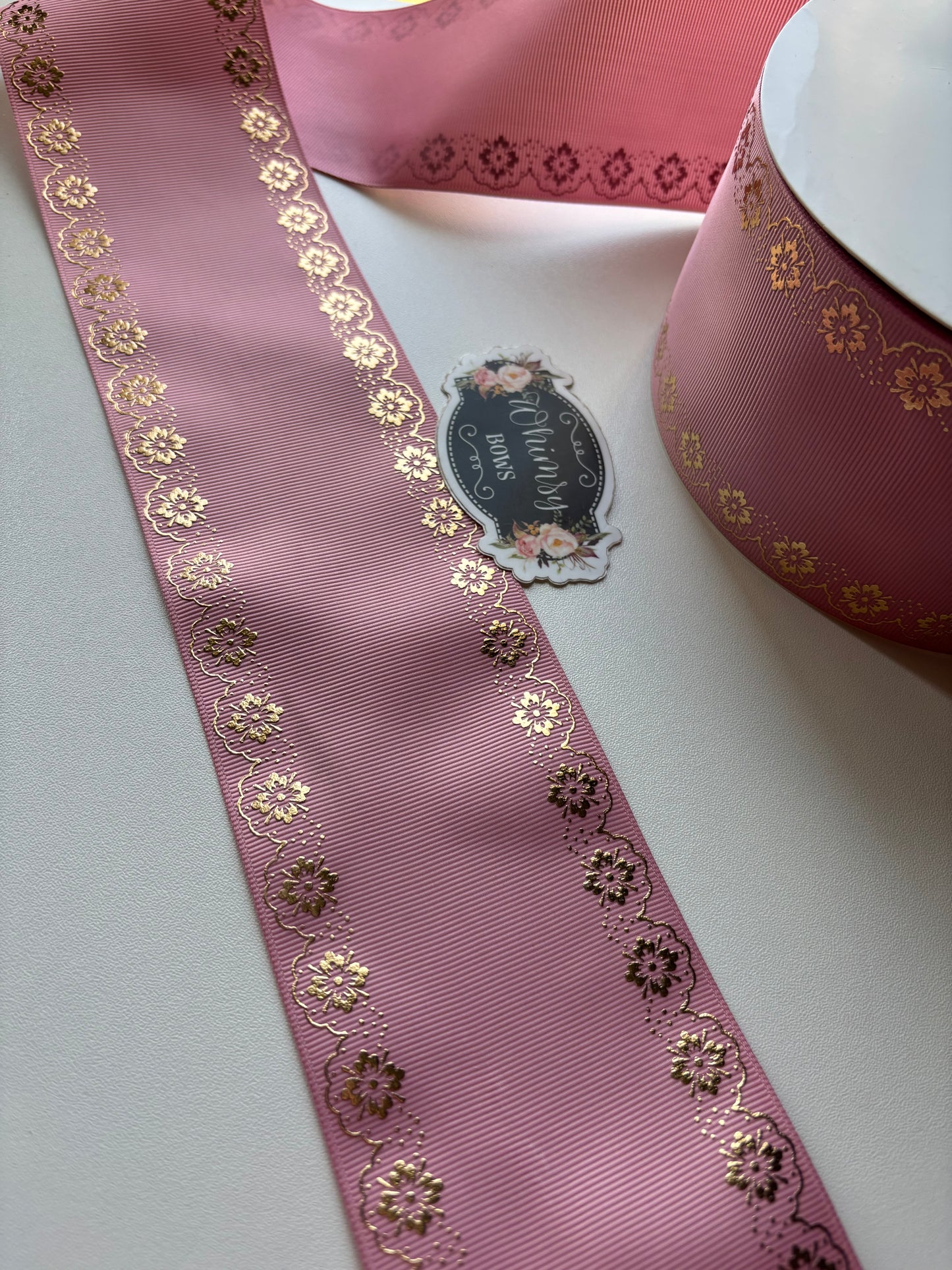 MUAVE FOIL BORDER 3INCH RIBBON