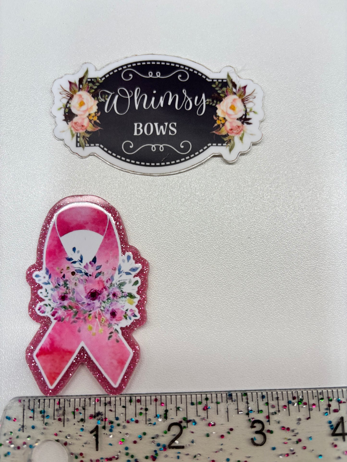 PINK BOW AWARENESS GLITTER Large Resin