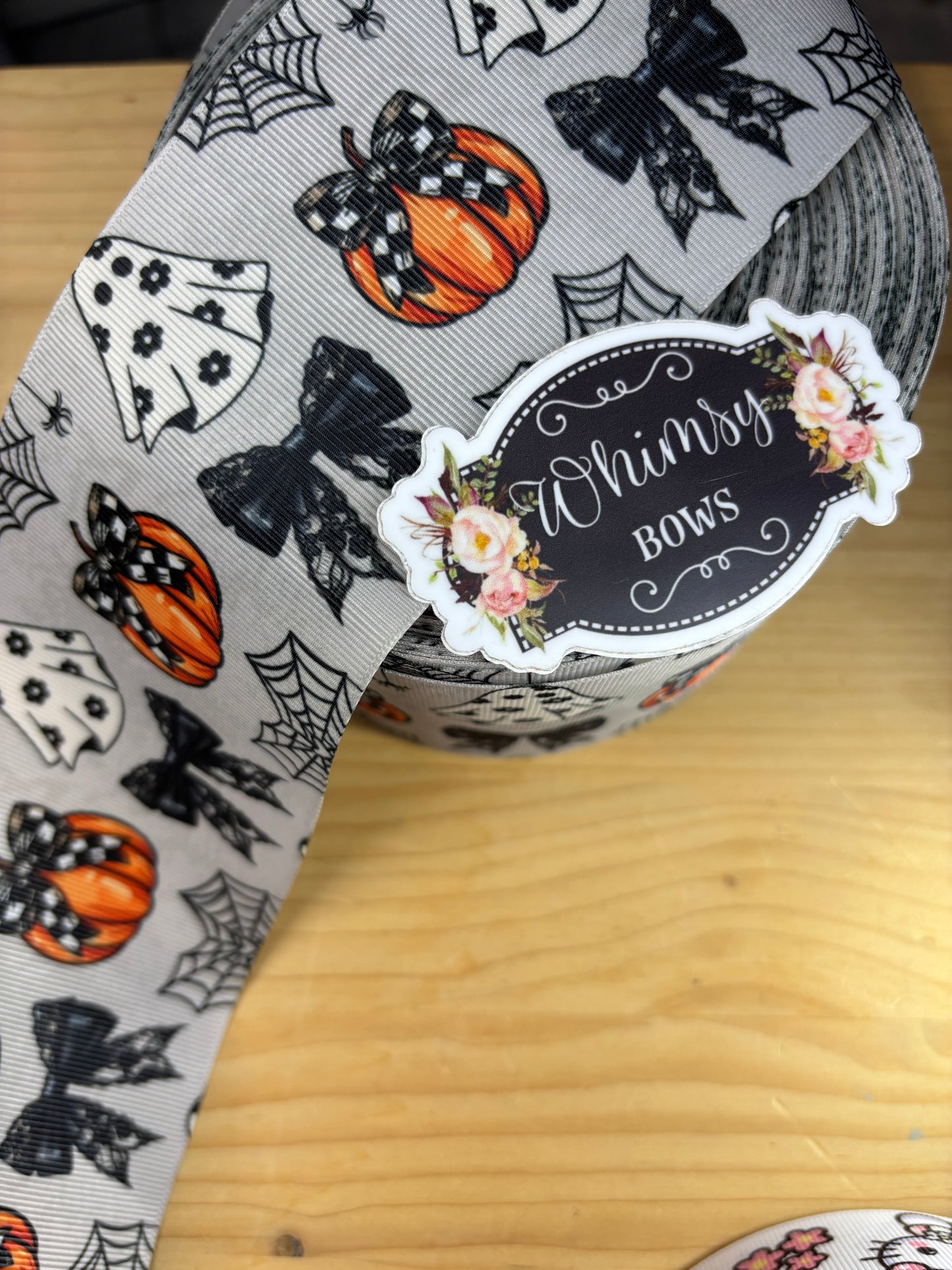 3 inch GHOST W PUMPKINS GROSGRAIN RIBBON
