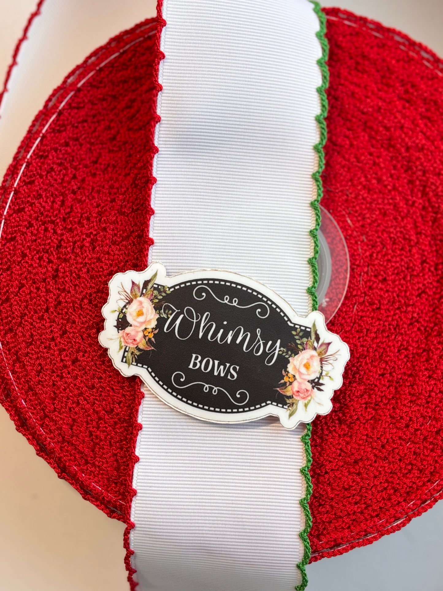 2 INCH WHITE with RED AND GREEN MOONSTITCH BORDER