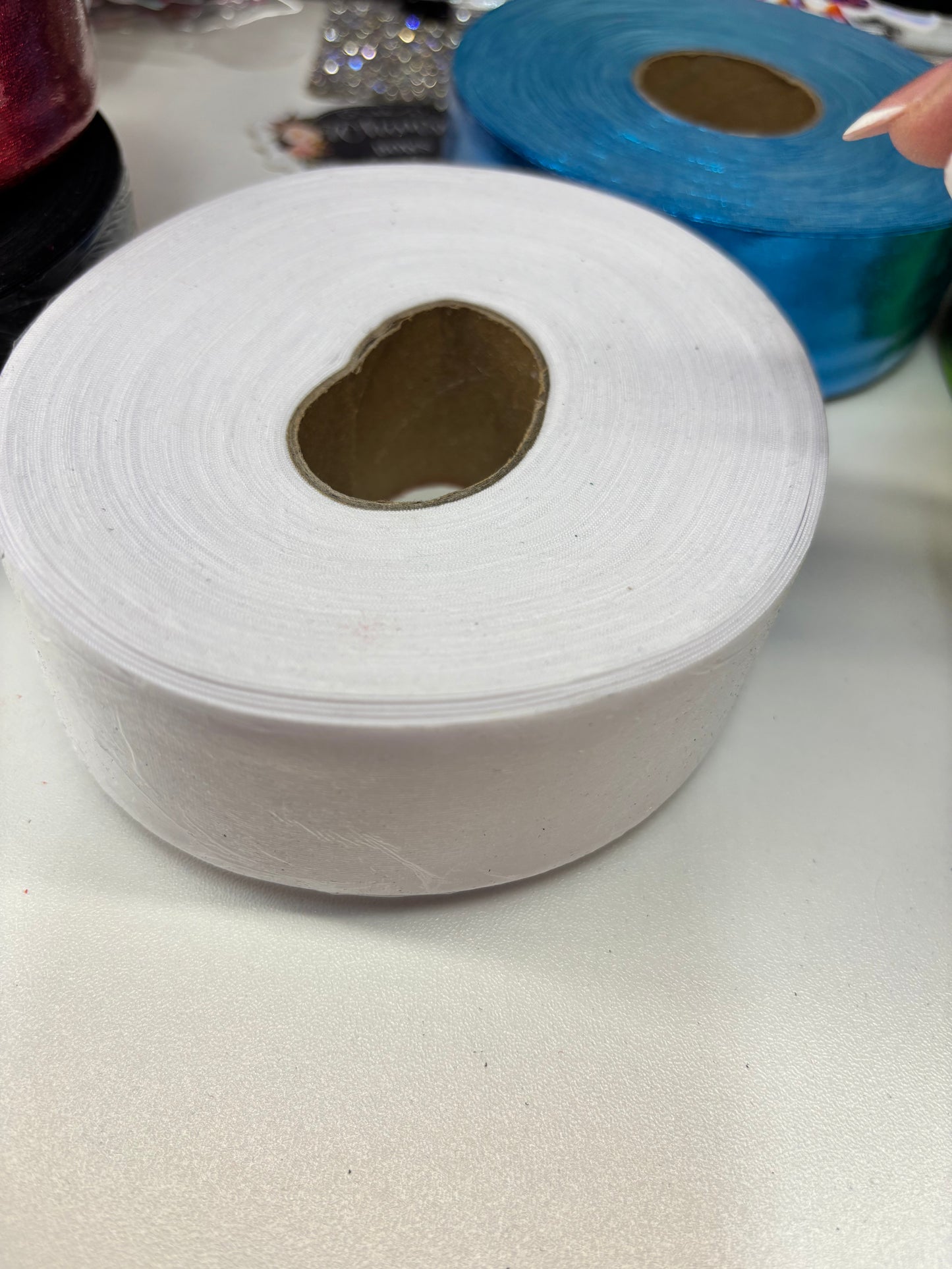 1.5 inch WHITE METALLIC ribbon BIAS 25 yards