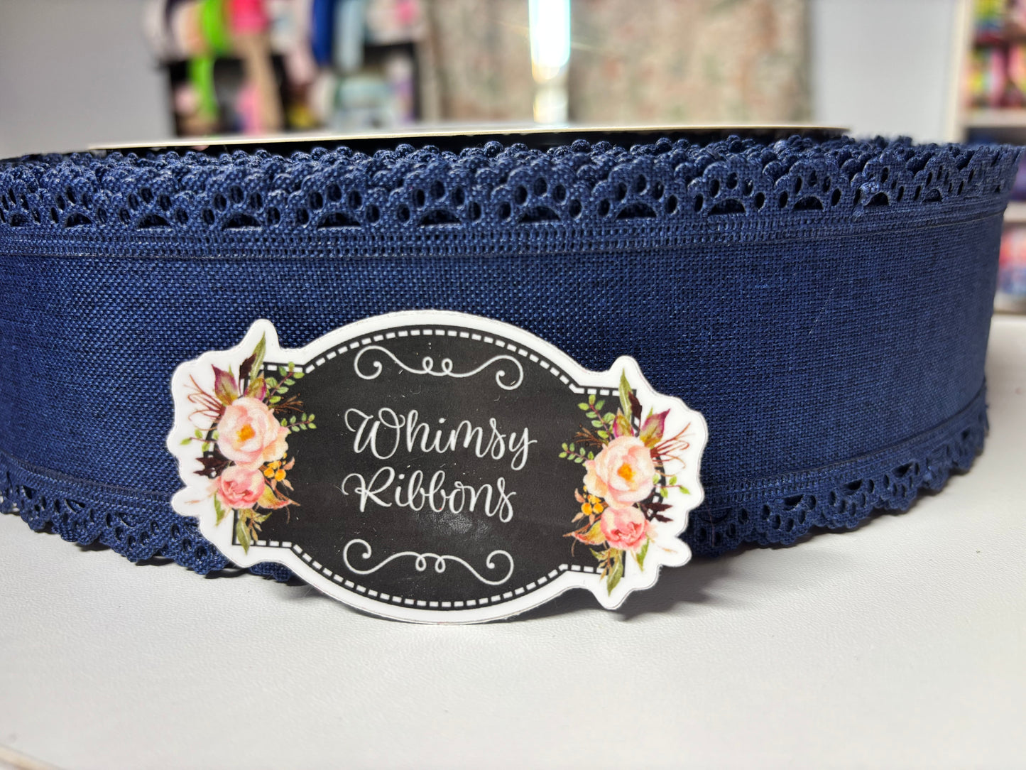 2.5 inch NAVY SCALLOPED LACE RIBBON NO WIRE