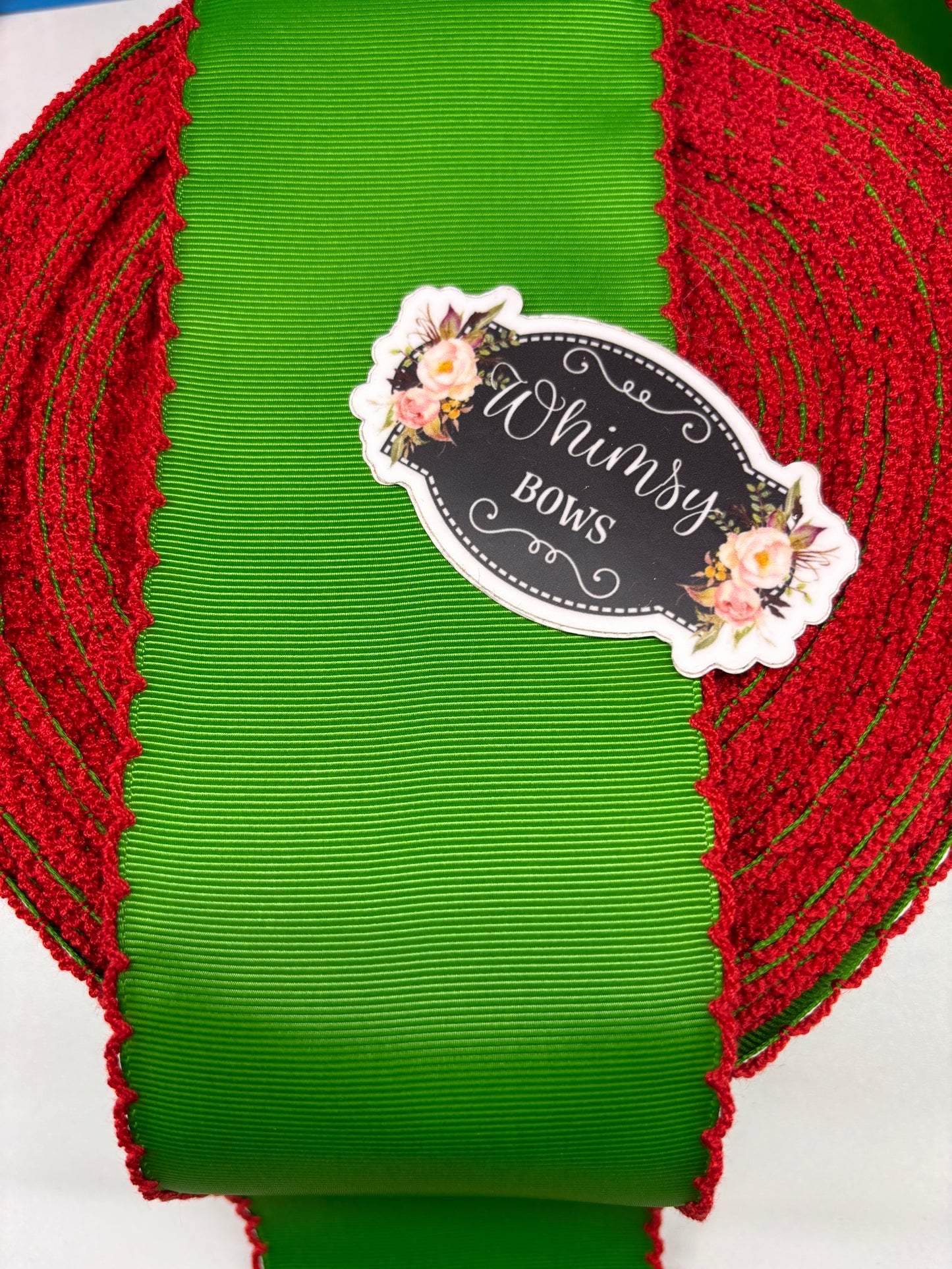 2 INCH MOONSTITCH CLASSIC GREEN WITH RED STITCHING