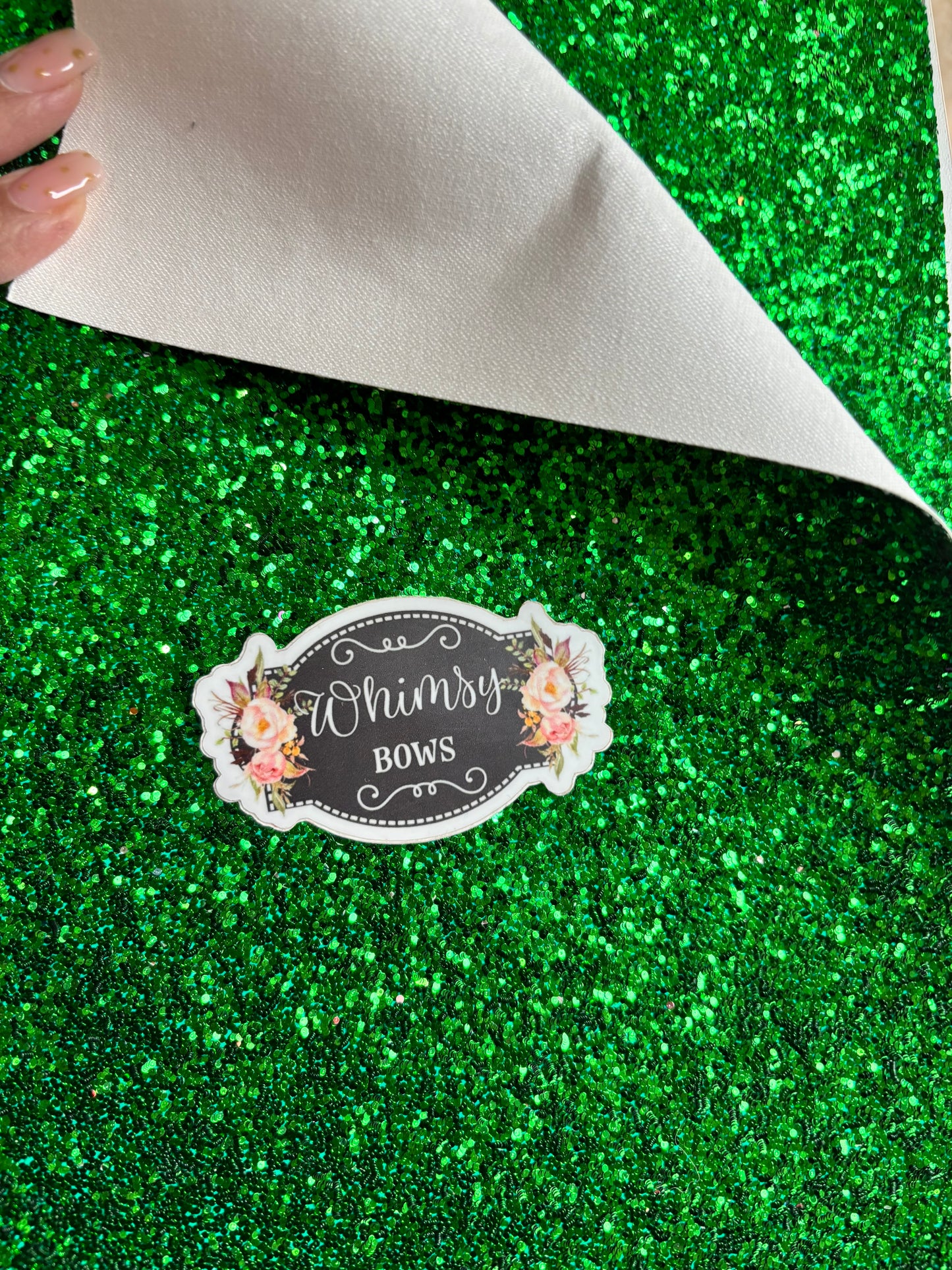 EMERALD GREEN GLITTER ON CANVAS FAUX sheet 7.9 by 12.9 inches
