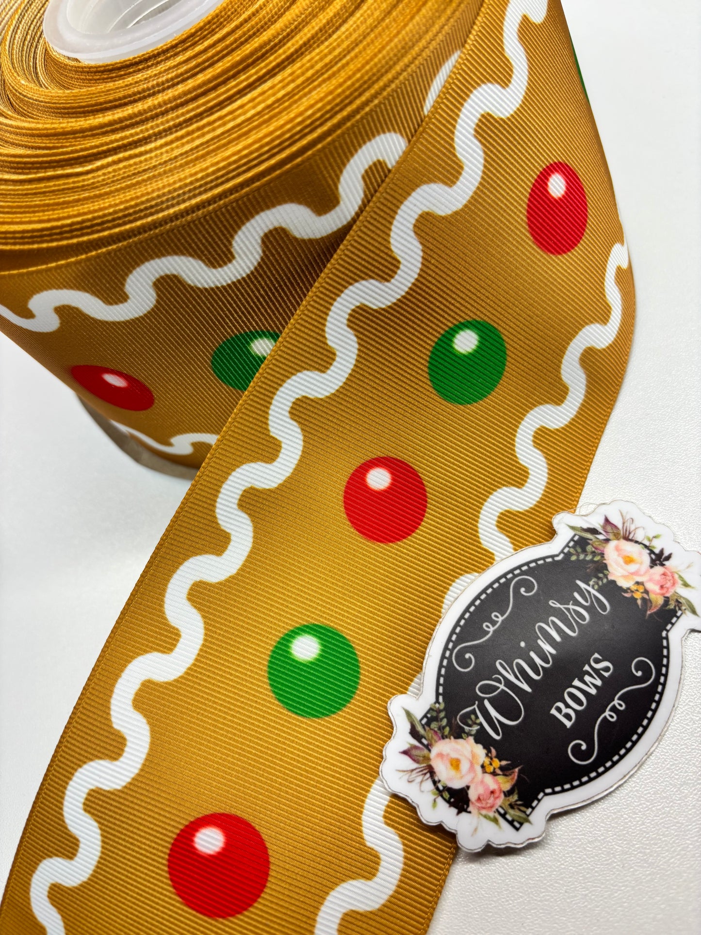 GINGERBREAD BUTTONS CHRISTMAS 3 inch GROSGRAIN RIBBON