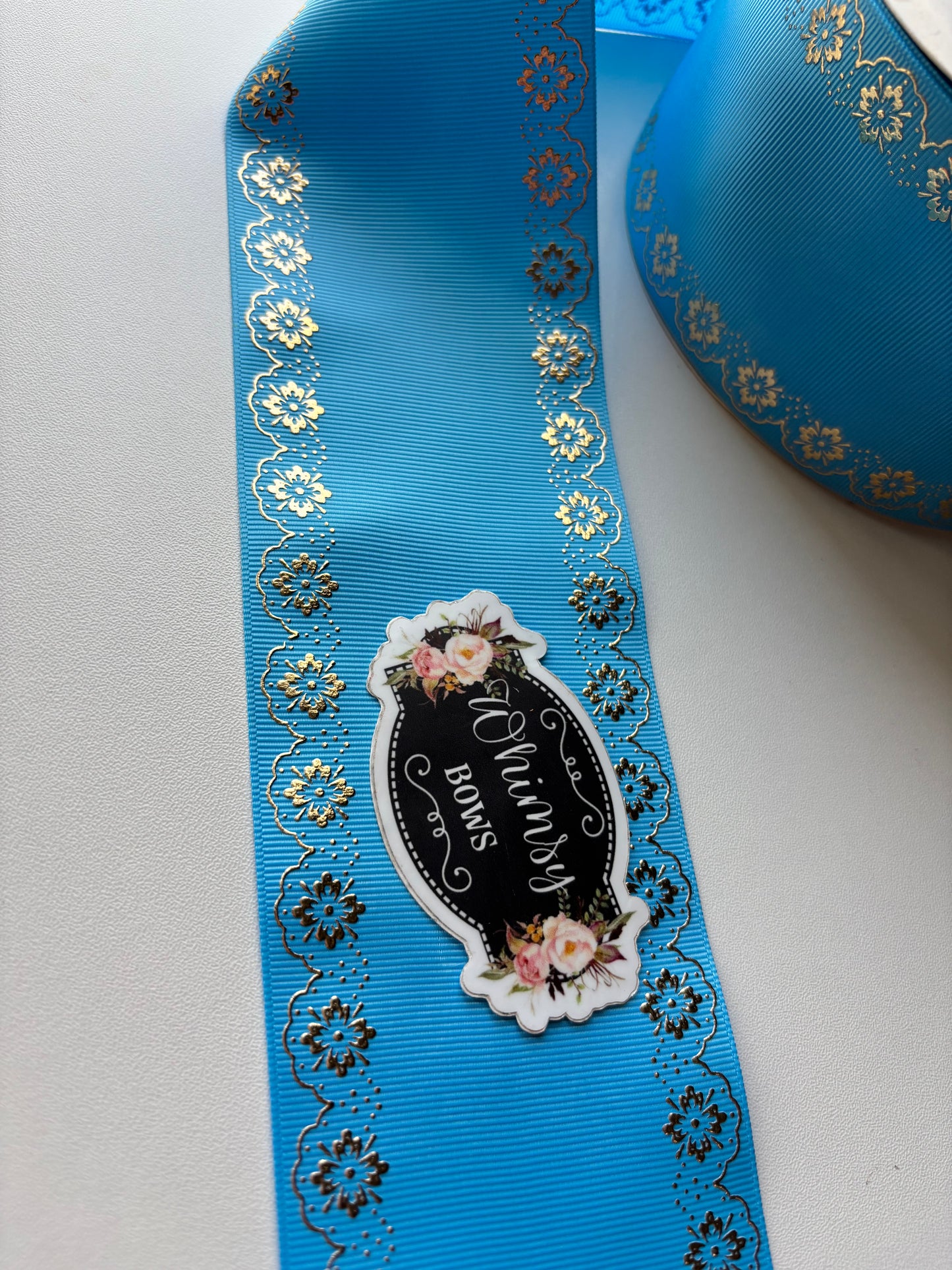 BLUE FOIL BORDER 3INCH RIBBON