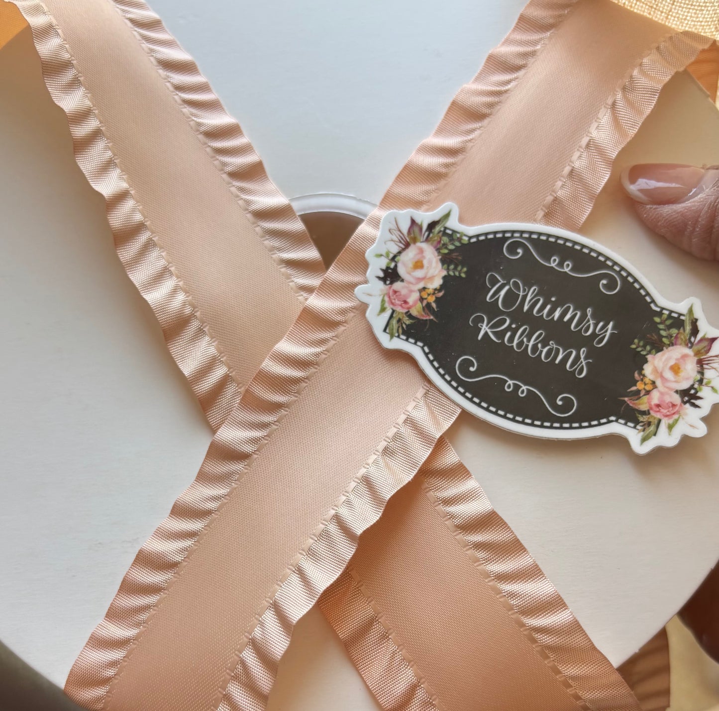 1.5 INCH TAN SATIN RUFFLE RIBBON