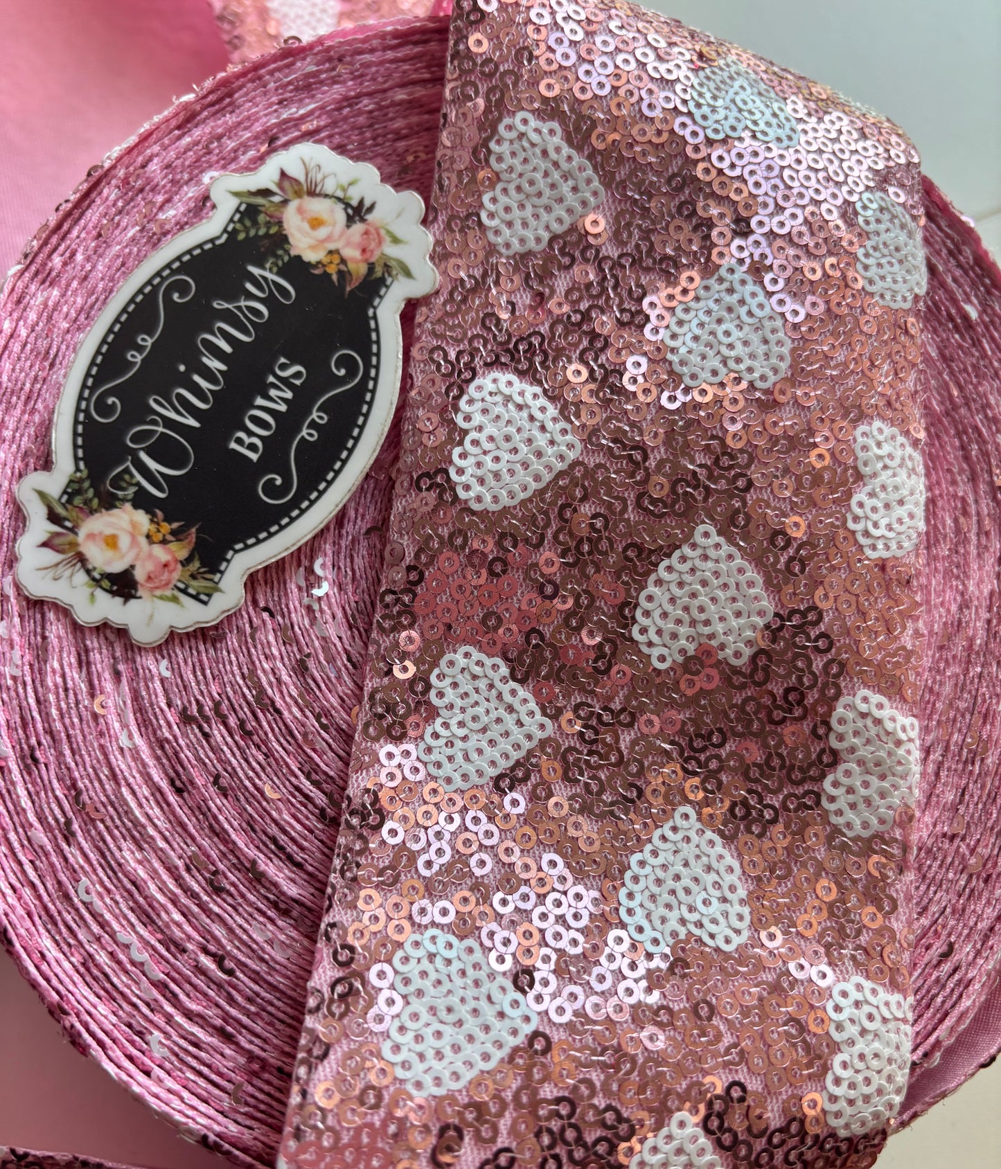 3 INCH SEQUIN HEARTS ON LIGHTER PINK