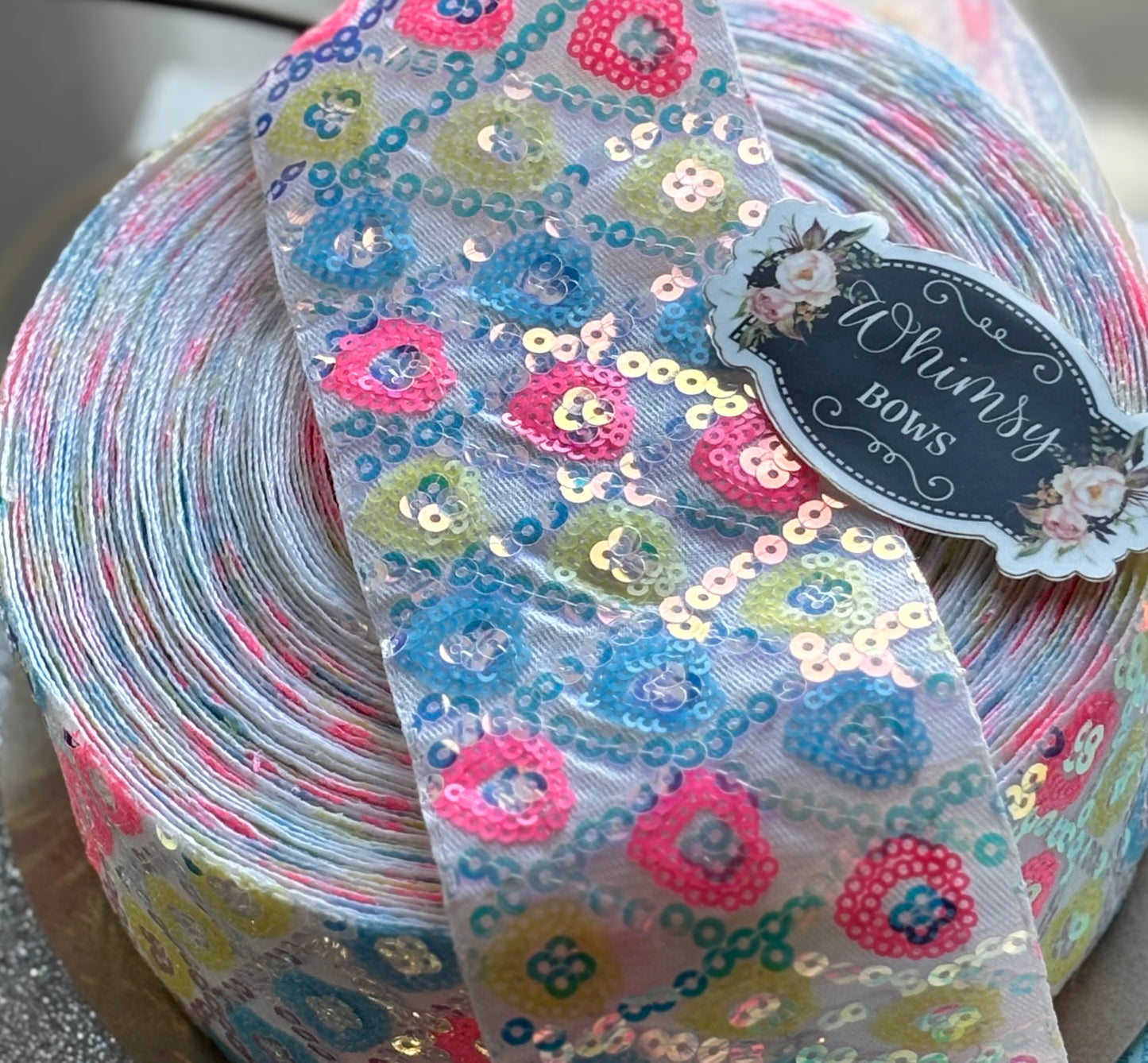 3 INCH SEQUIN HEARTS ON SEQUIN ON WHITE