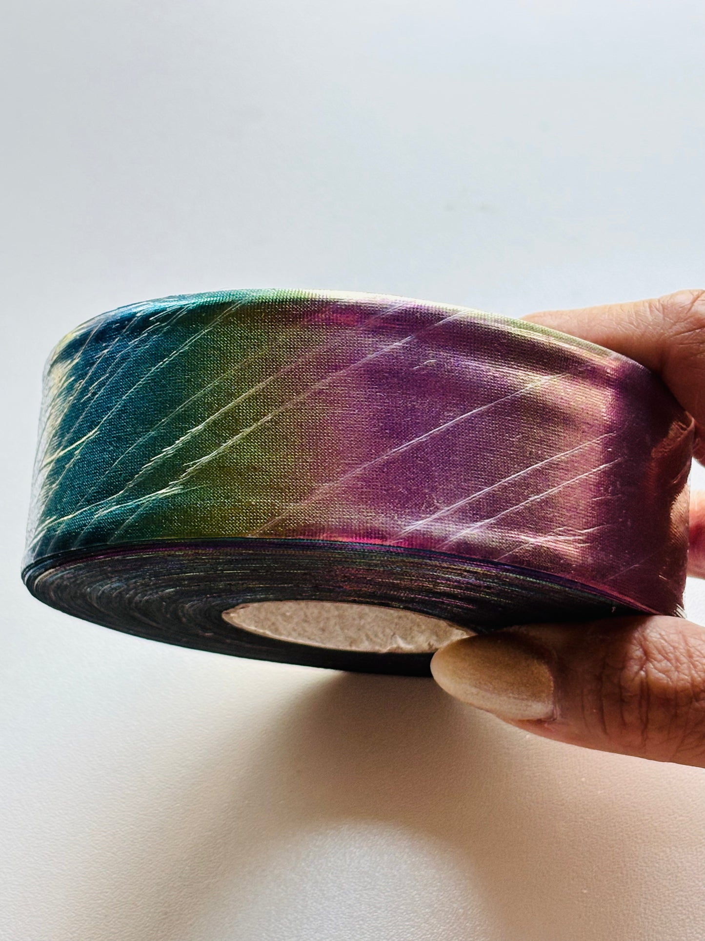 1.5 inch RAINBOW OMBRÉ AB METALLIC ribbon BIAS 25 yards