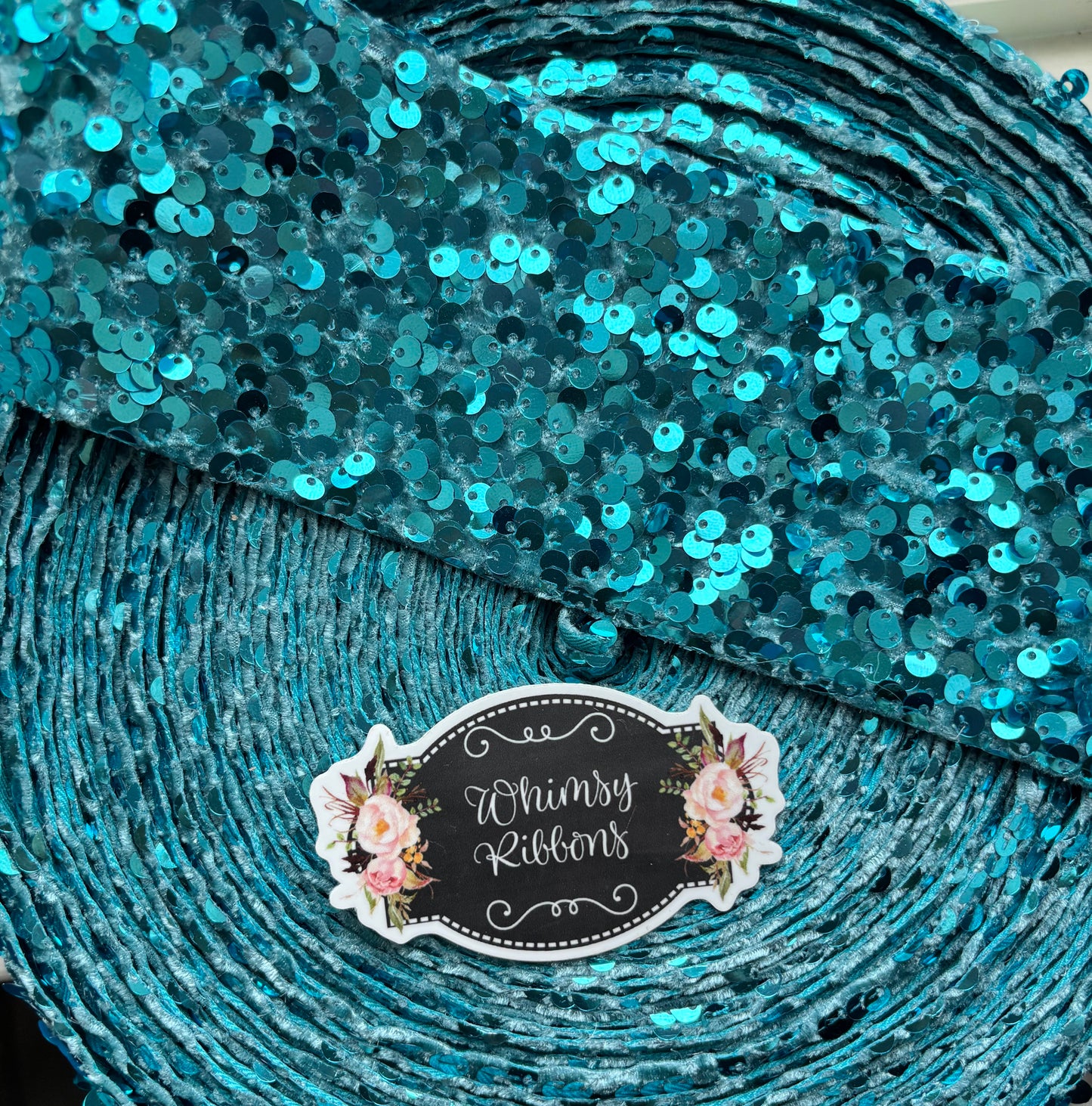 3 INCH Darker TURQUOISE SEQUIN - 1 yard - 36 inches ***