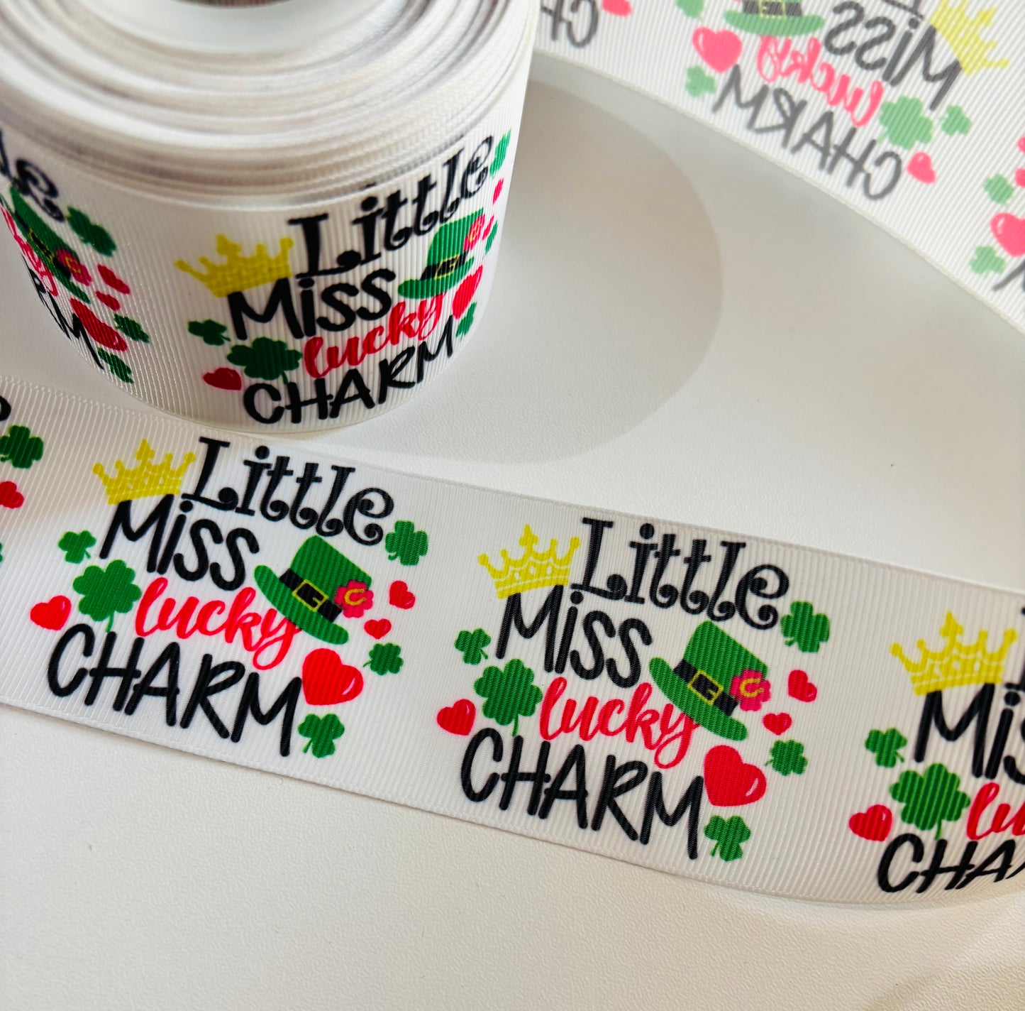 2 inch ribbon- LITTLE MISS LUCKY CHARM -