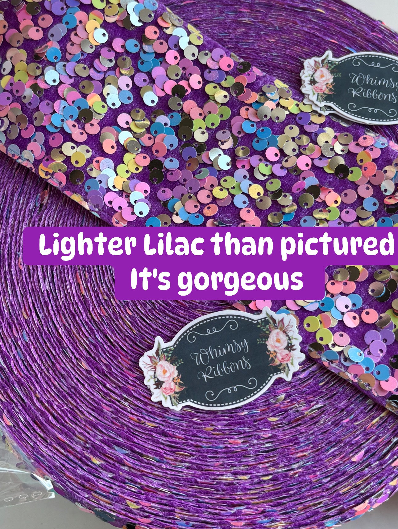 3 INCH SEQUIN LILAC W COLORS - 1 YARD - lighter than shown GORGEOUS
