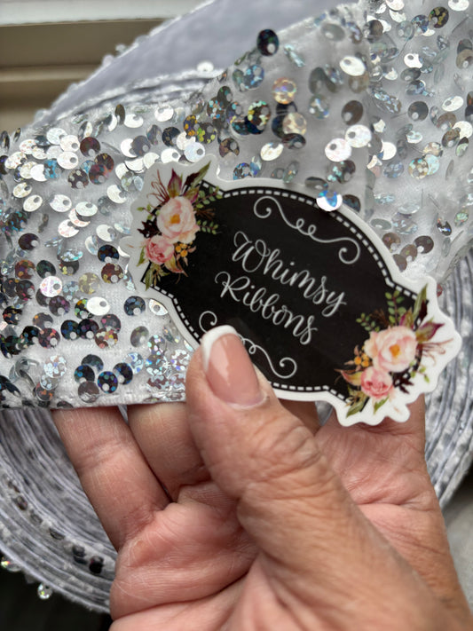 3 INCH SILVER SEQUIN ON WHITE - 1 yard - 36 inches ***
