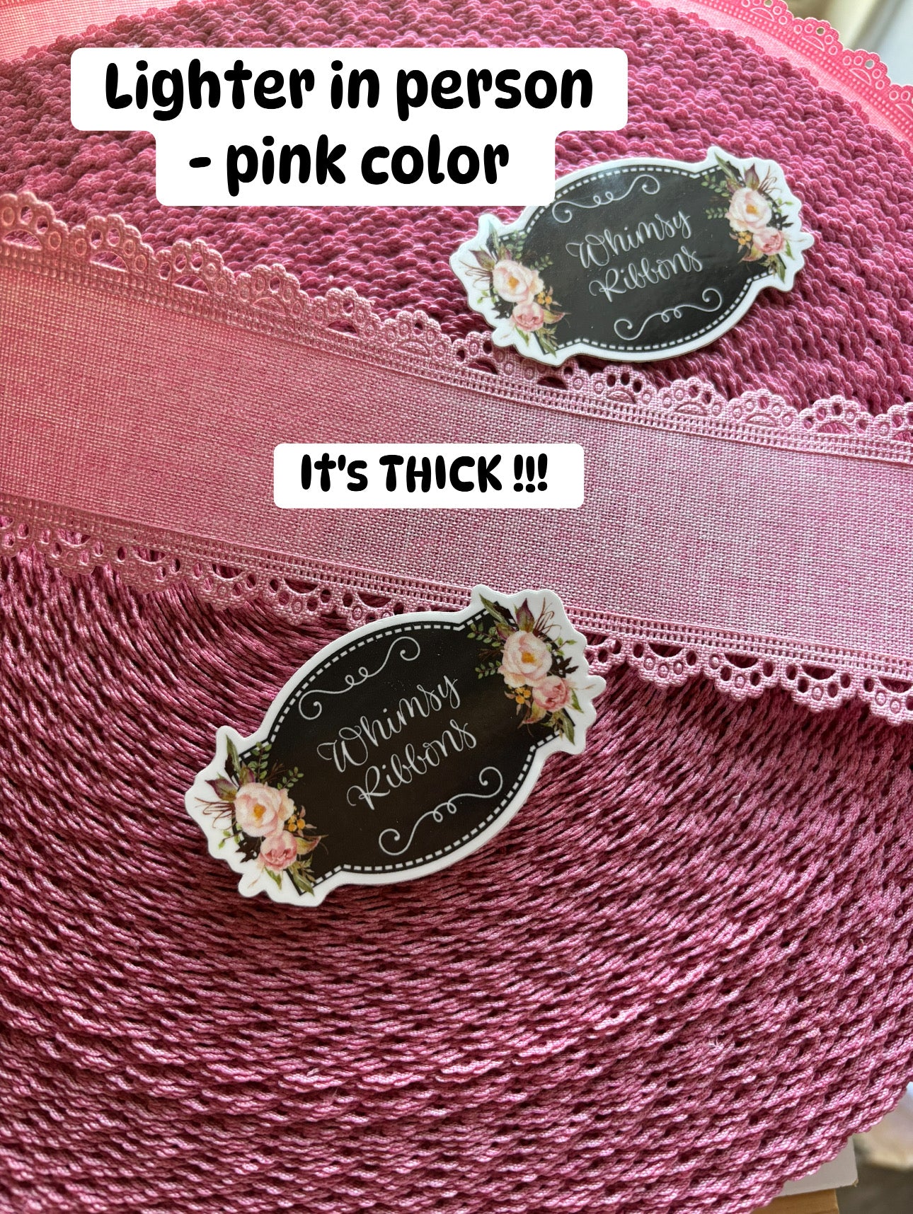 2.5 inch PINK COLOR THICK ** SCALLOPED LACE RIBBON NO WIRE