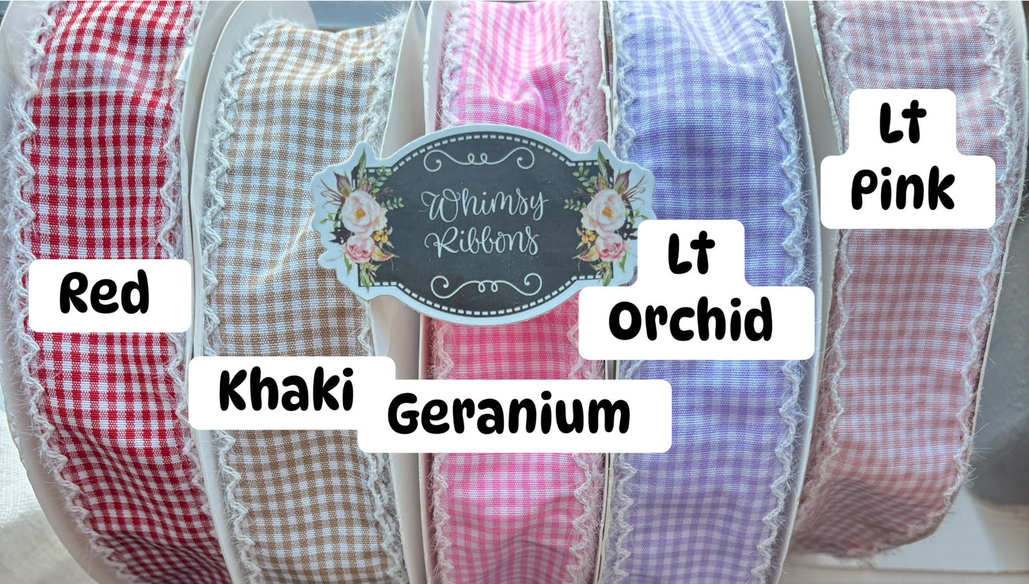 1.5 INCH GERANIUM PINK GINGHAM PRINT STITCHING RIBBON -1 yard