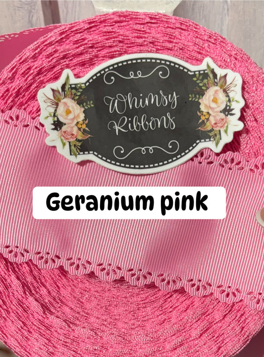 2.25 inch GERANIUM SOLID GROSGRAIN EYELET SCALLOPED TRIM RIBBON