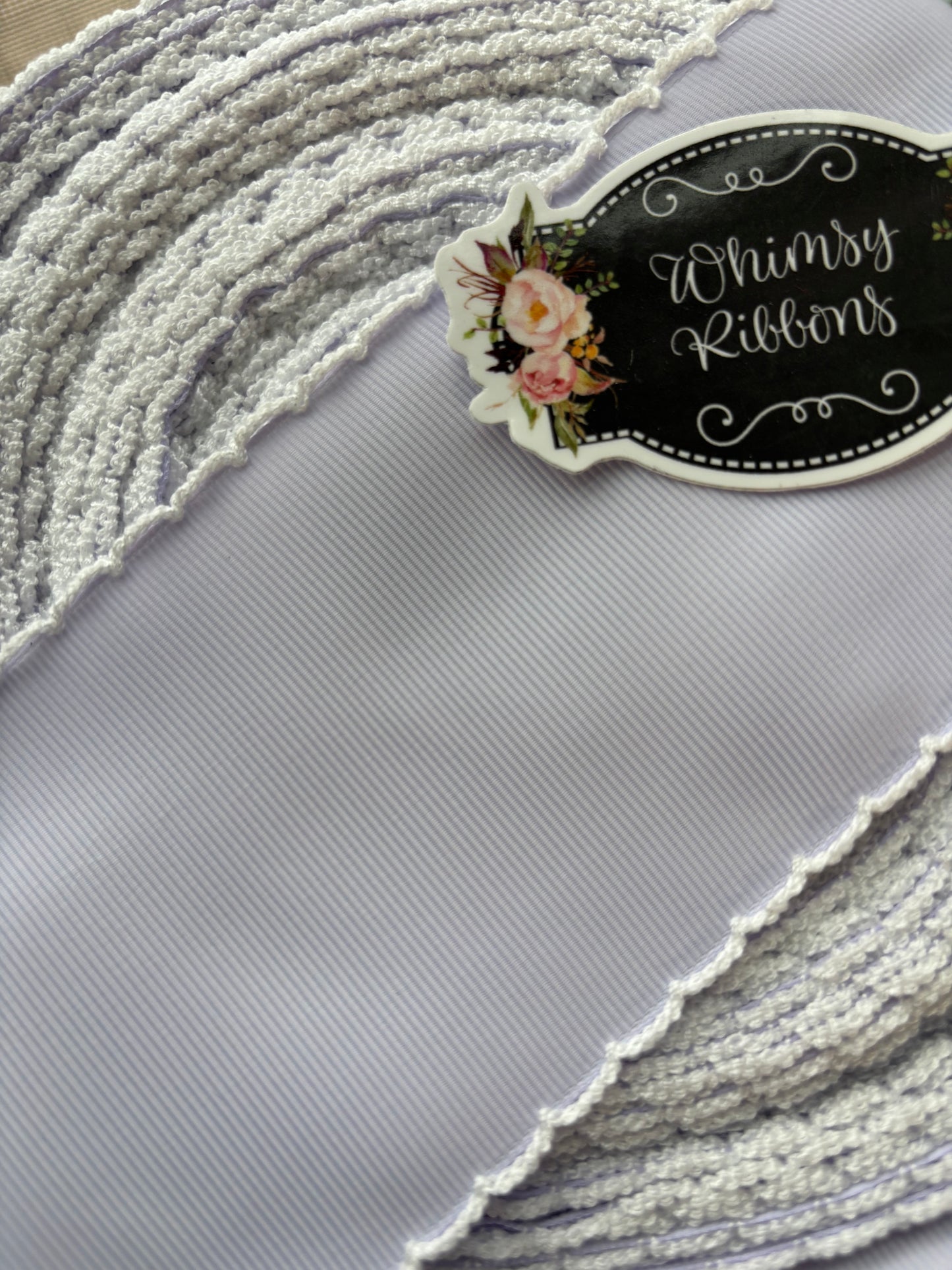 3 INCH LILAC MIST WITH WHITE STITCHING RIBBON - 1 yard cut