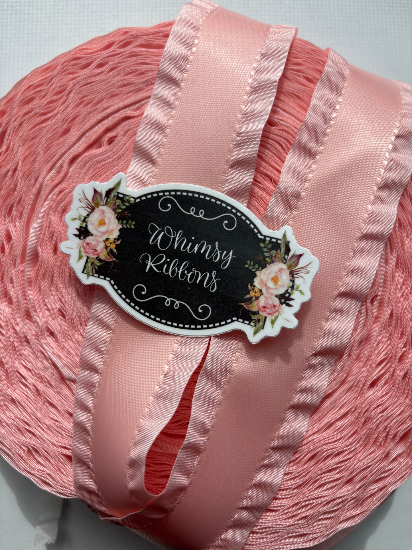 1.5 INCH LIGHT PEACH SATIN RUFFLE RIBBON