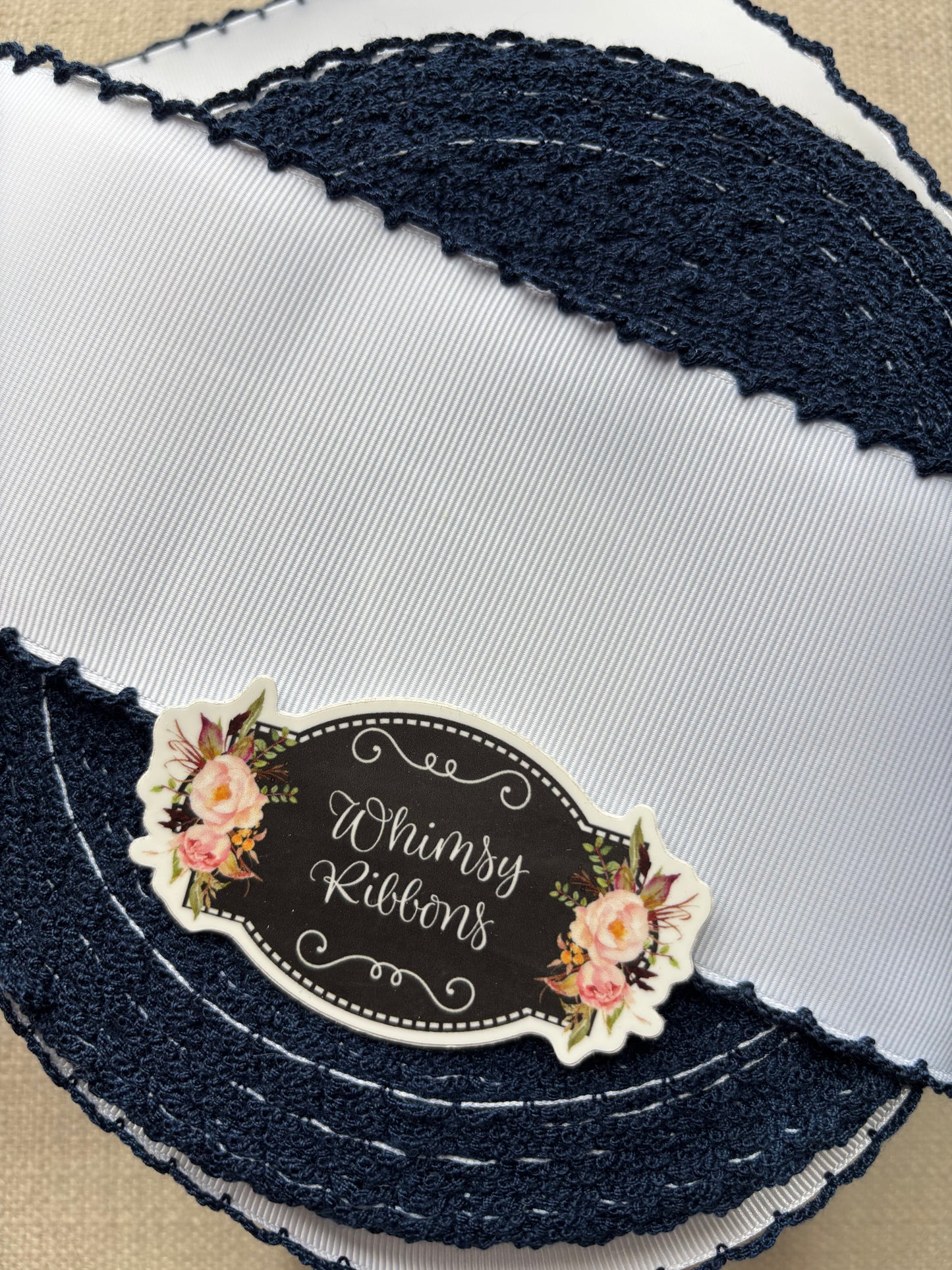 WHITE W NAVY MOONSTITCH 3 INCH