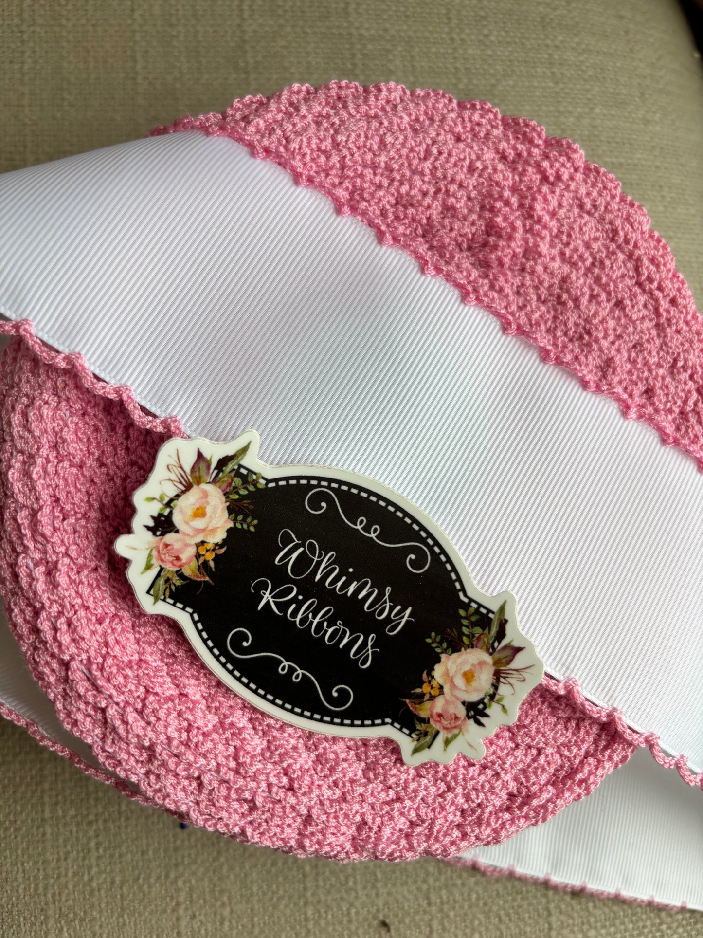 2 INCH MOONSTITCH White with Geranium pink stitching