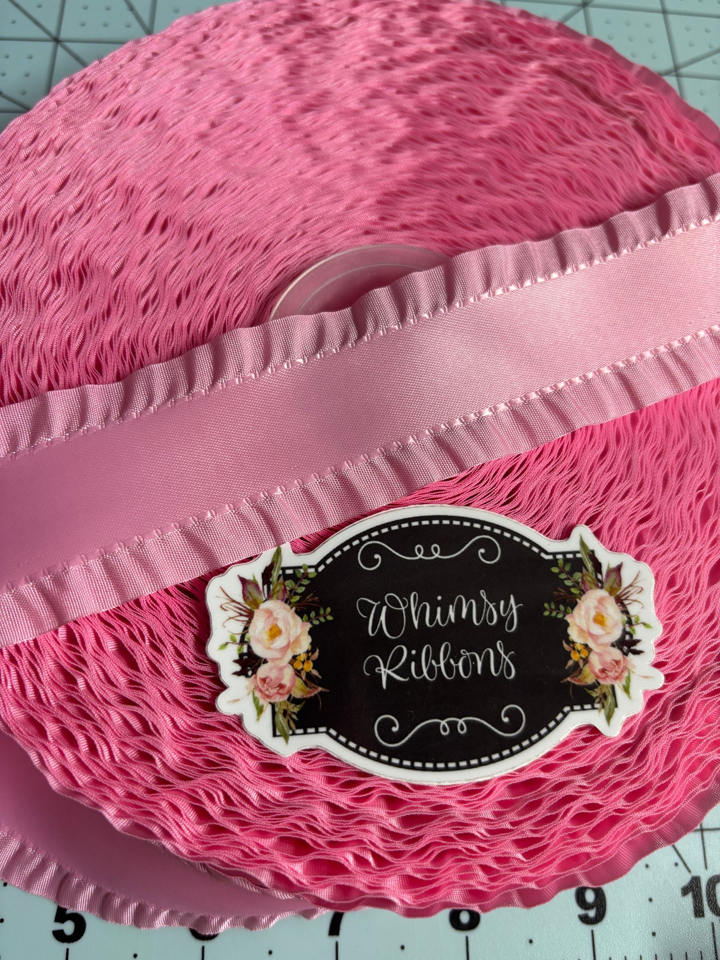 1.5 INCH GERANIUM PINK SATIN RUFFLE RIBBON